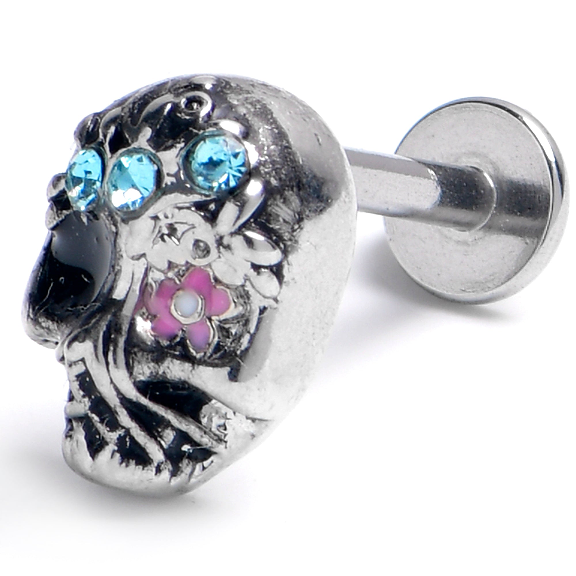 BodyCandy 16G 5/16 Blue Gem Stylish Skull Labret Monroe Tragus — main product shot