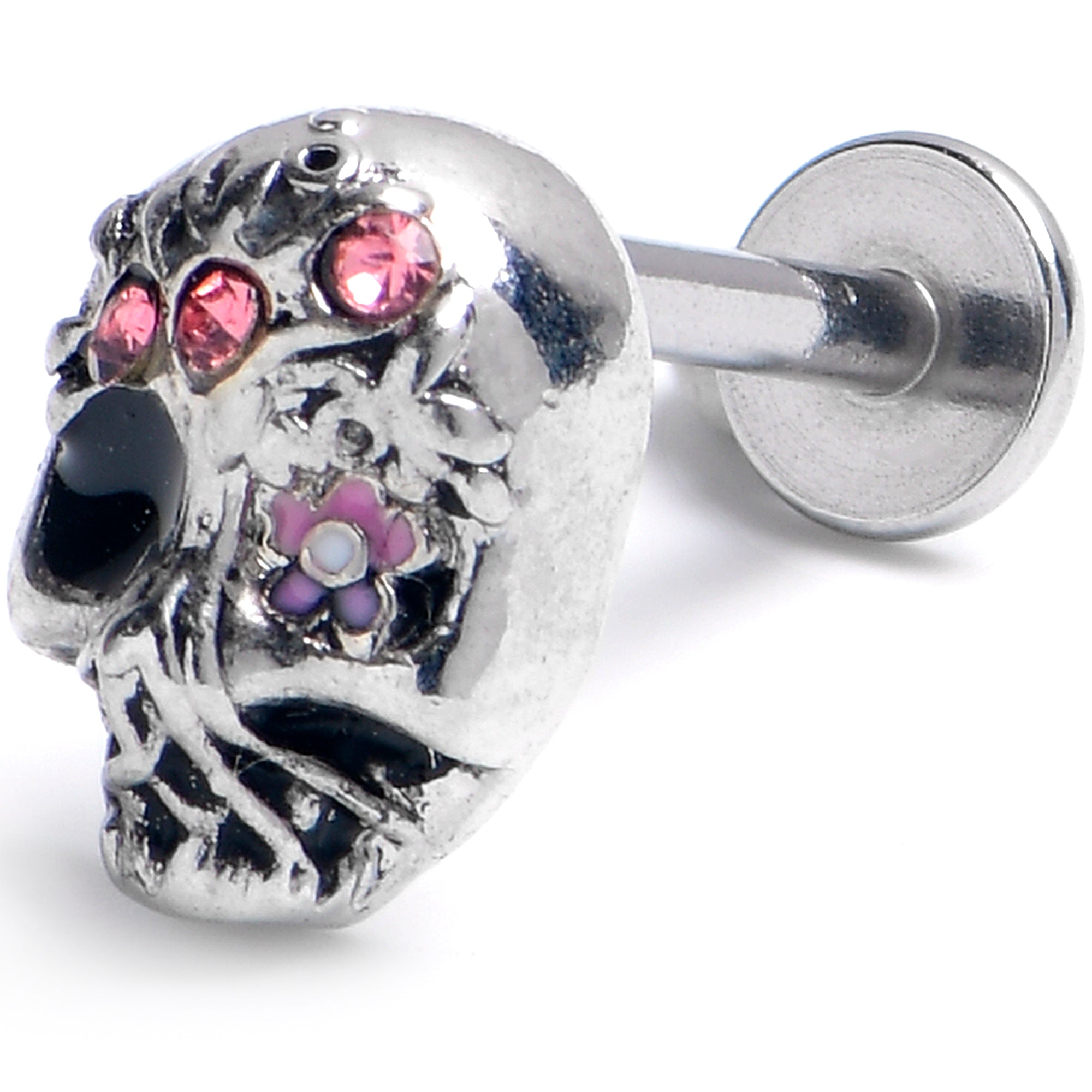 BodyCandy 16G 5/16 Pink Gem Stylish Skull Labret Monroe Tragus — main product shot
