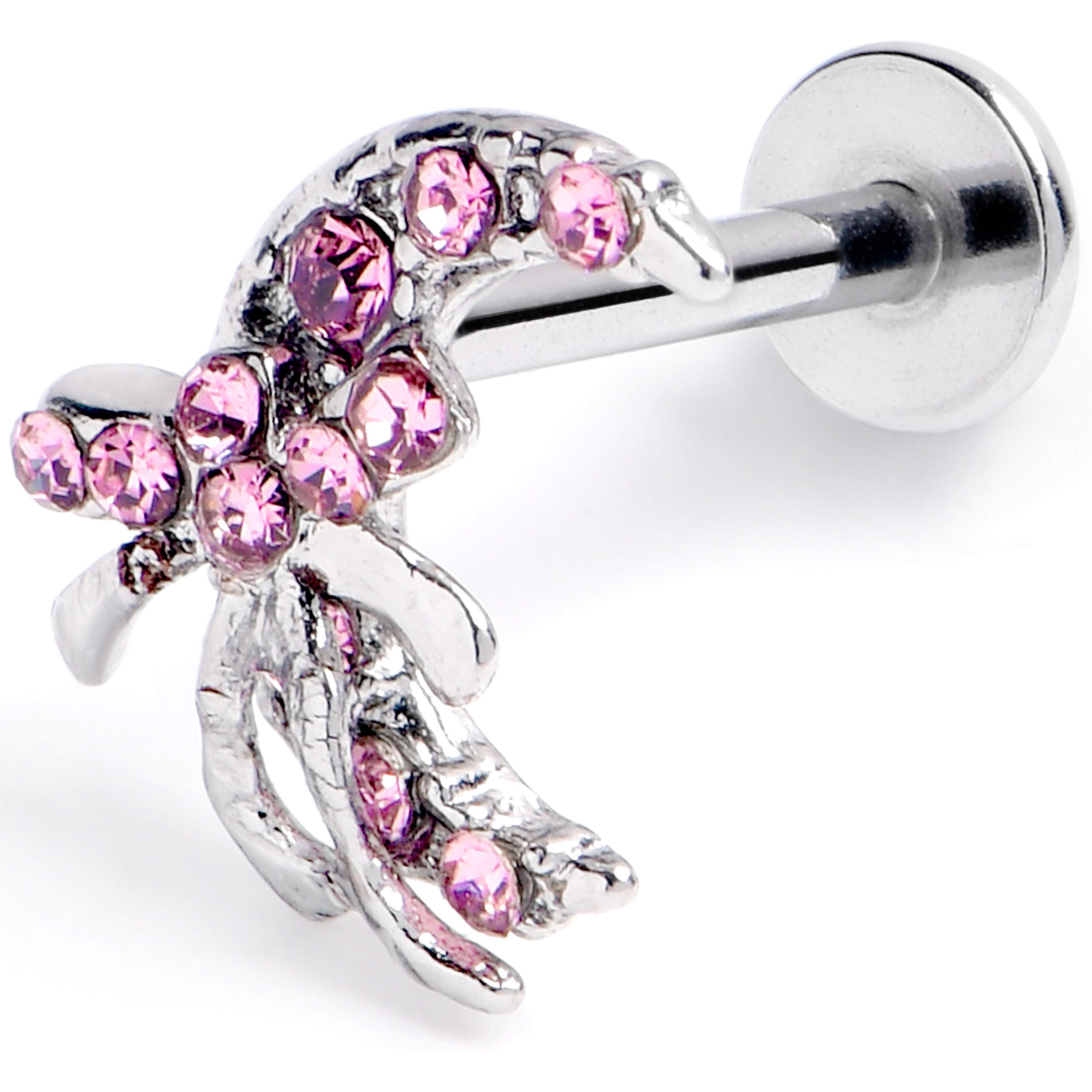 BodyCandy 16G 5/16 Pink CZ Gem Bow Moon Labret Monroe Tragus — main product shot