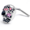 BodyCandy 20G 7mm Pink CZ Gem Stylish Skull L Shape Nose Ring — main product shot