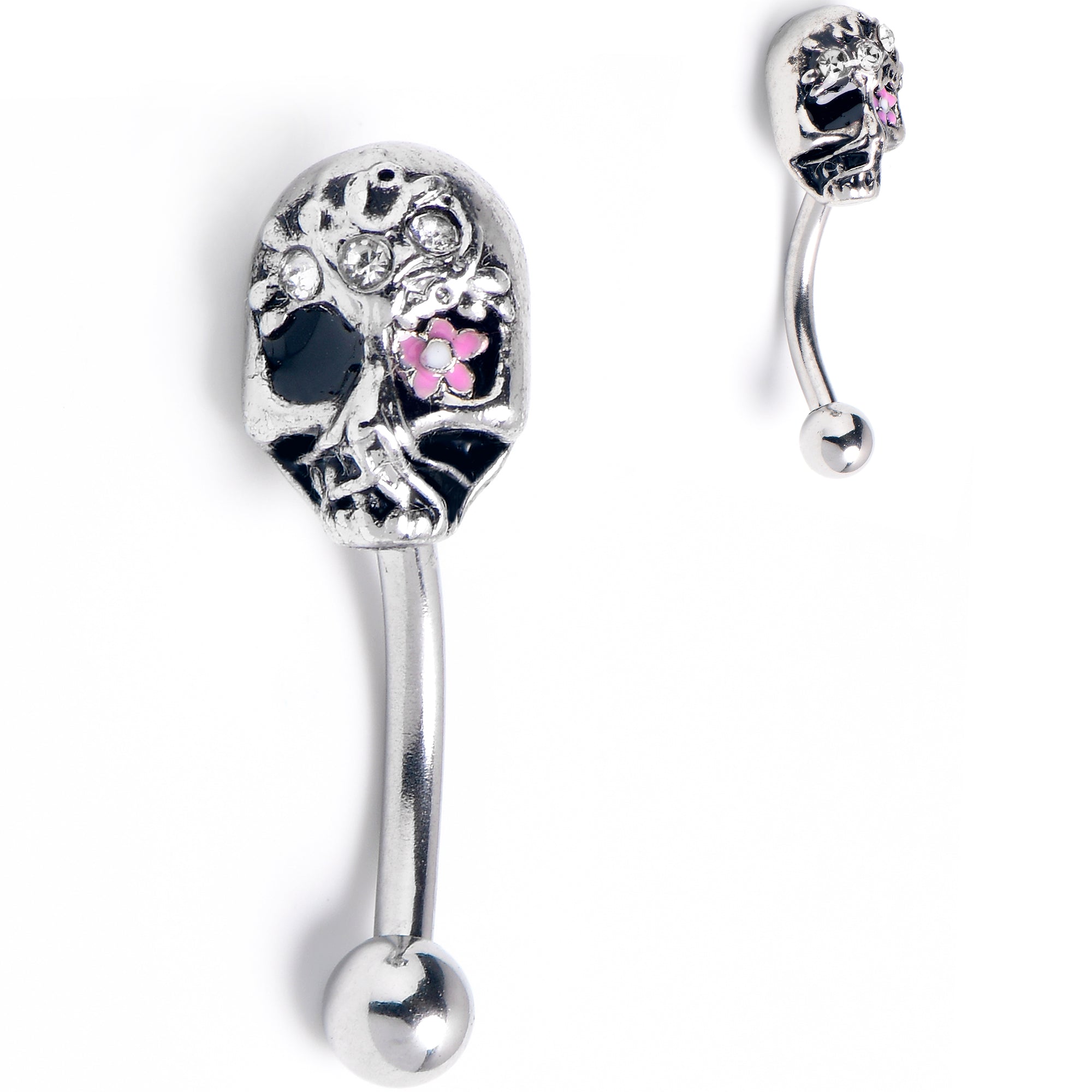 BodyCandy 16G 5/16 Clear Gem Stylish Skull Curved Eyebrow Ring — main product shot