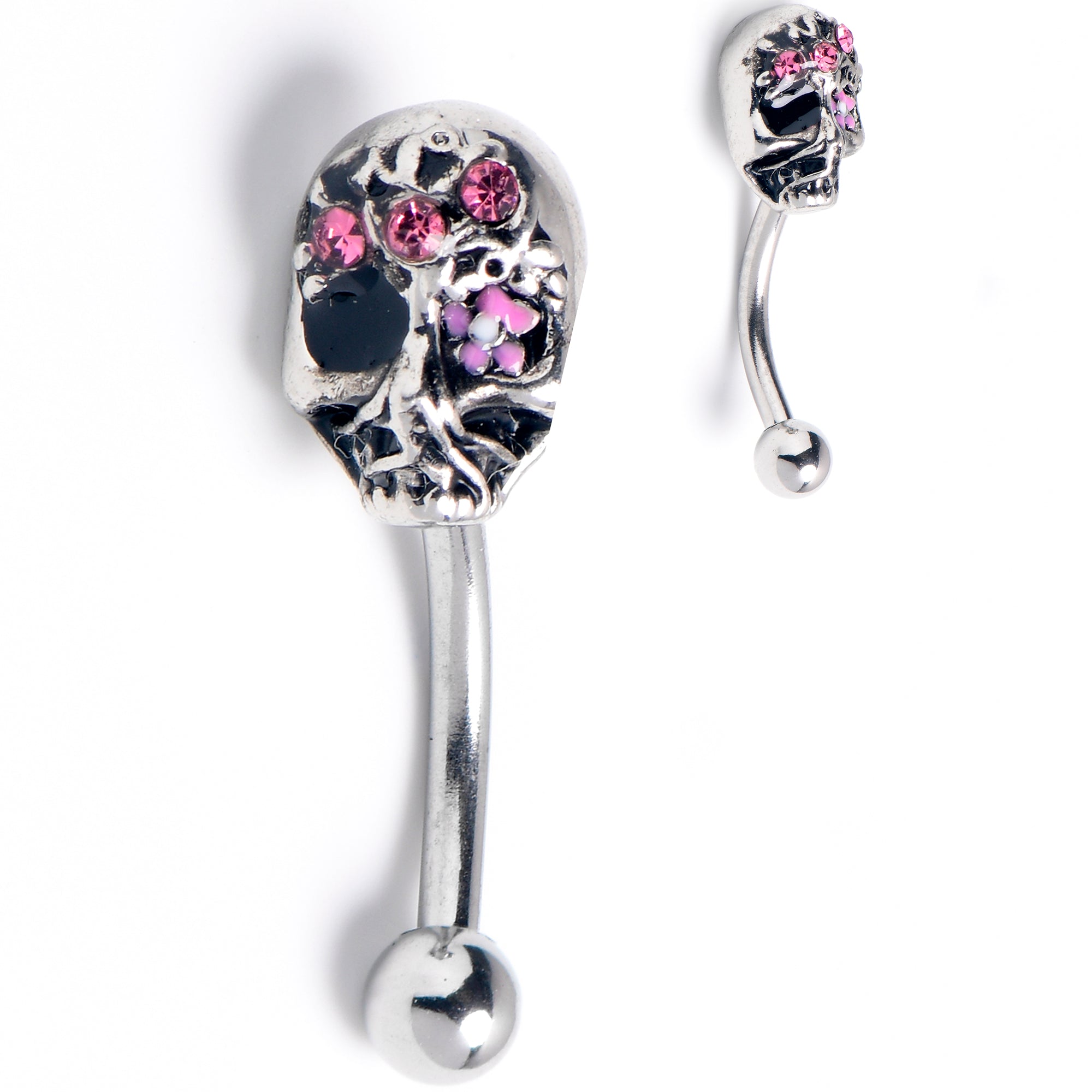 BodyCandy 16G 5/16 Pink Gem Stylish Skull Curved Eyebrow Ring — main product shot
