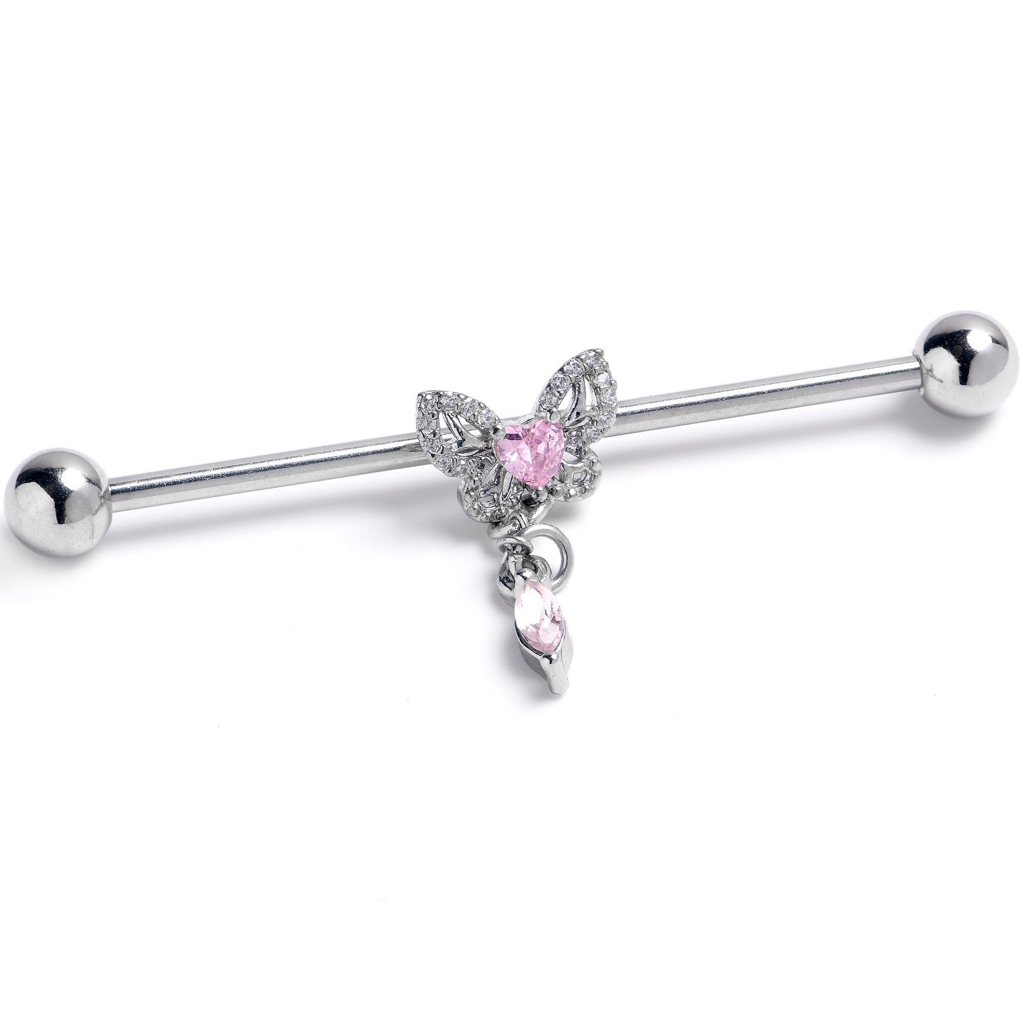 BodyCandy 14G Clear Pink Gem Whimsical Butterfly Industrial Barbell 38mm — main product shot