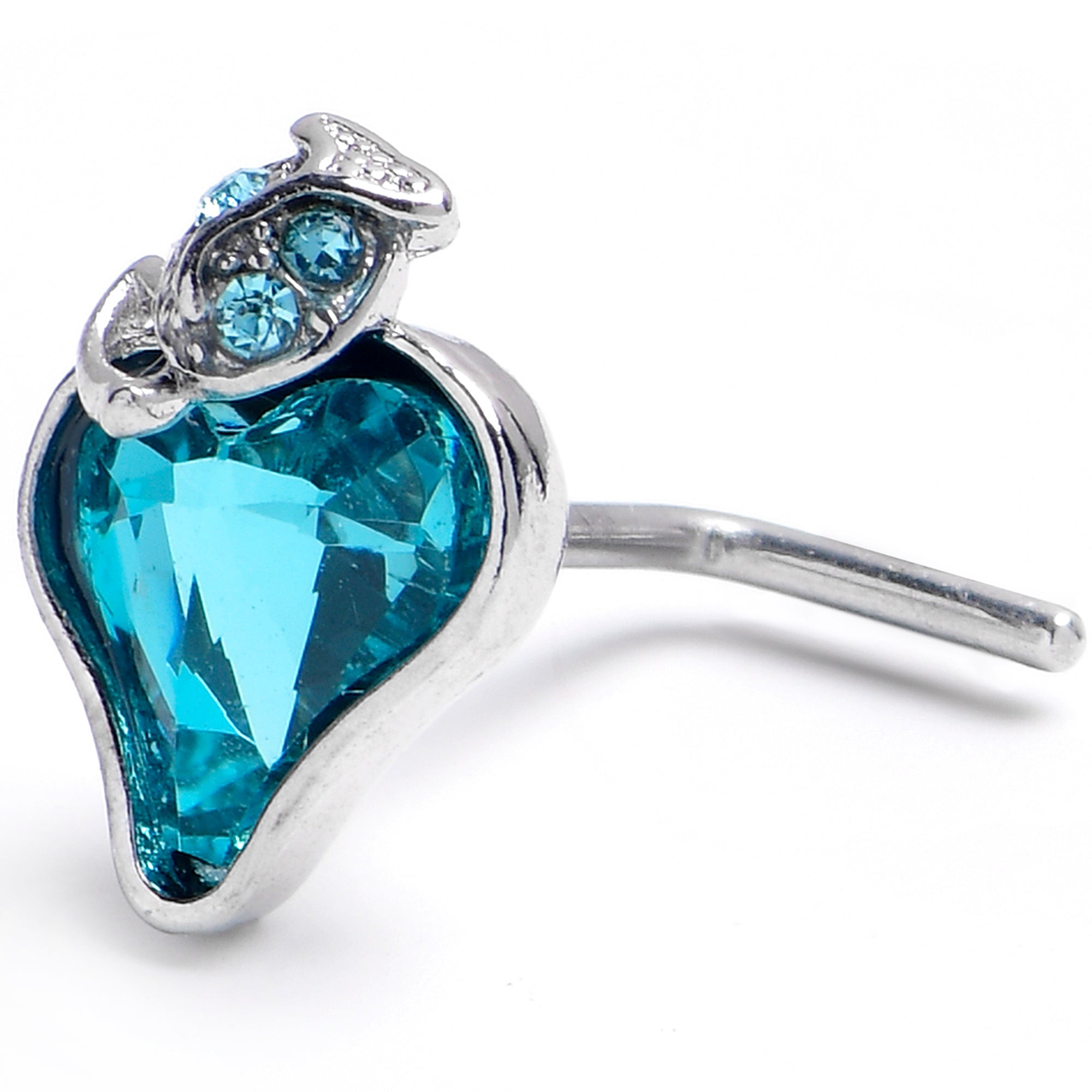 BodyCandy 20G 7mm Blue Gem Strawberry Love L Shape Nose Ring — main product shot