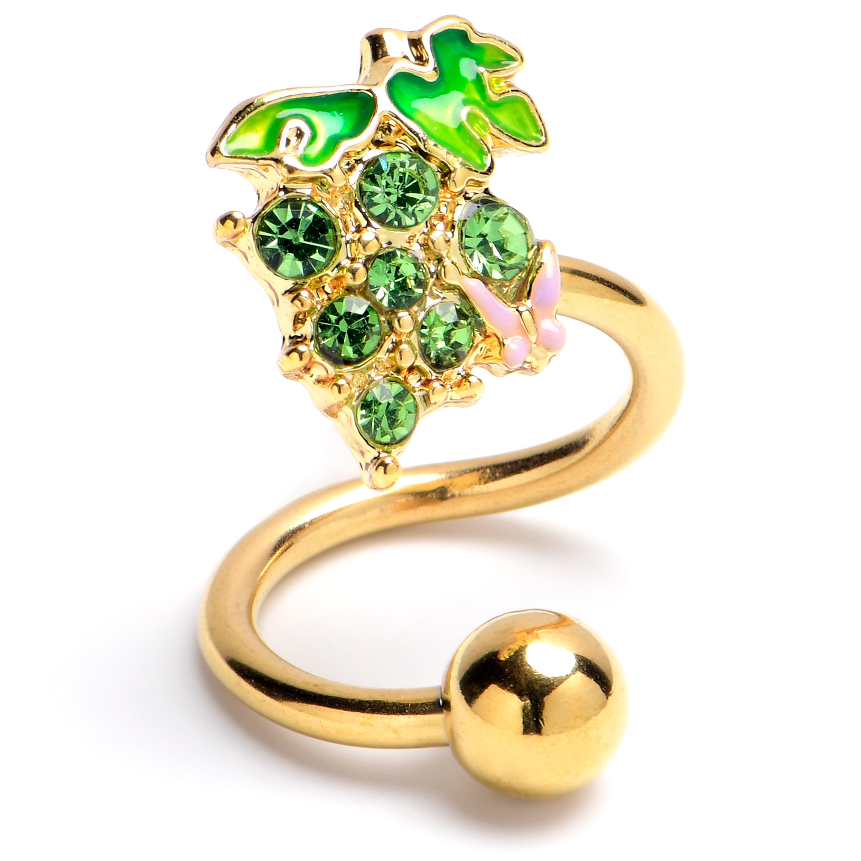 BodyCandy Green Gem Gold Tone Butterfly Grapes Spiral Twister Belly Ring — main product shot