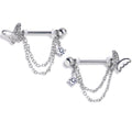 BodyCandy 14G 9/16 Clear Gem Butterfly White Chain Dangle Nipple Ring Set — main product shot