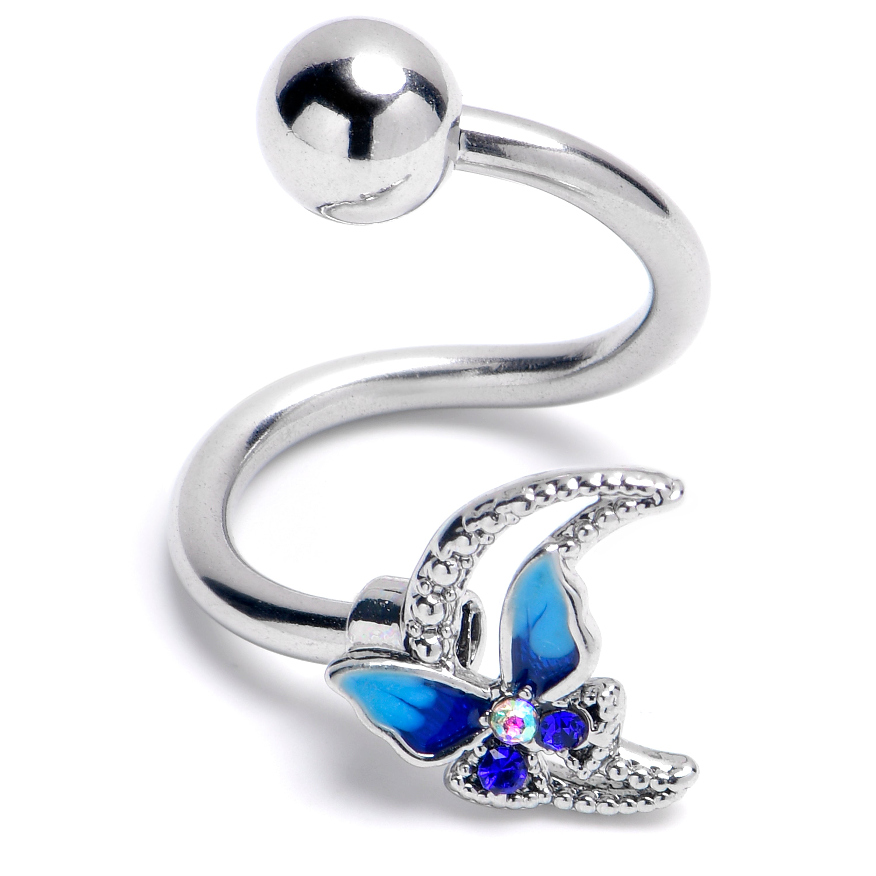 BodyCandy Aurora Gem Butterfly Blue Beauty Spiral Twister Belly Ring — main product shot