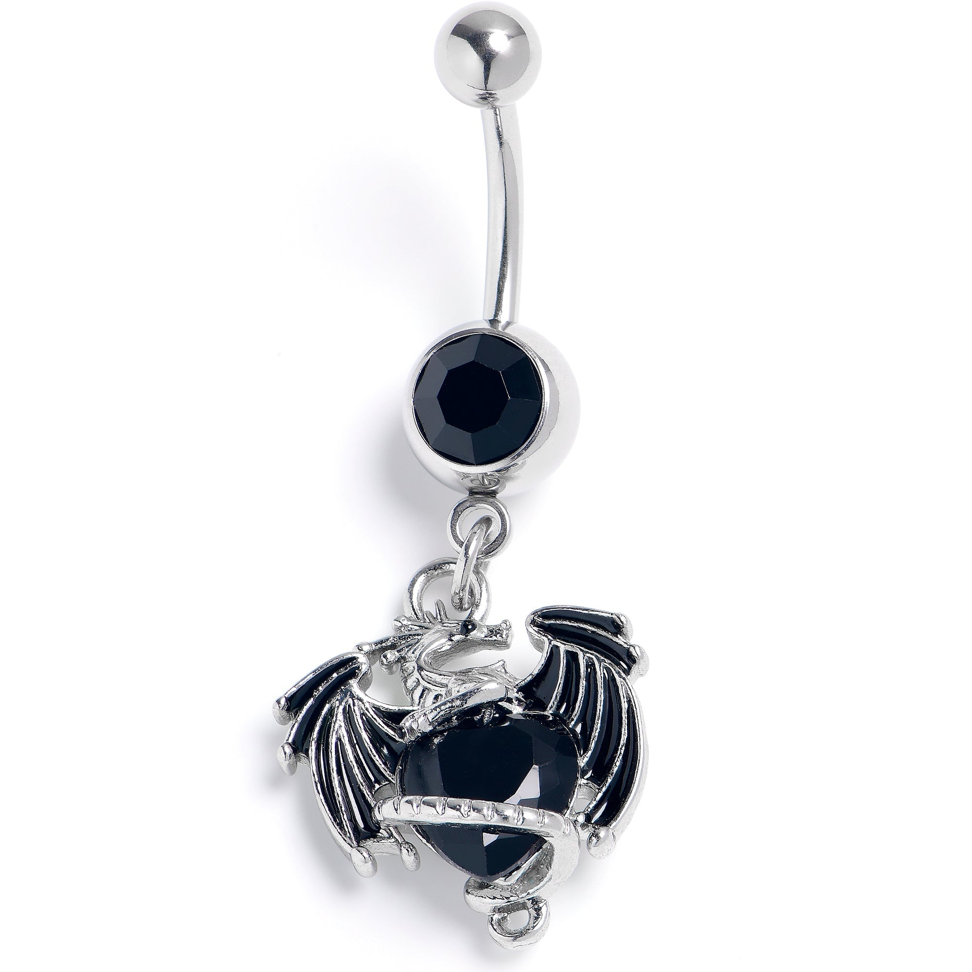 BodyCandy Black Gem Heart ofDragon Dangle Belly Ring — main product shot