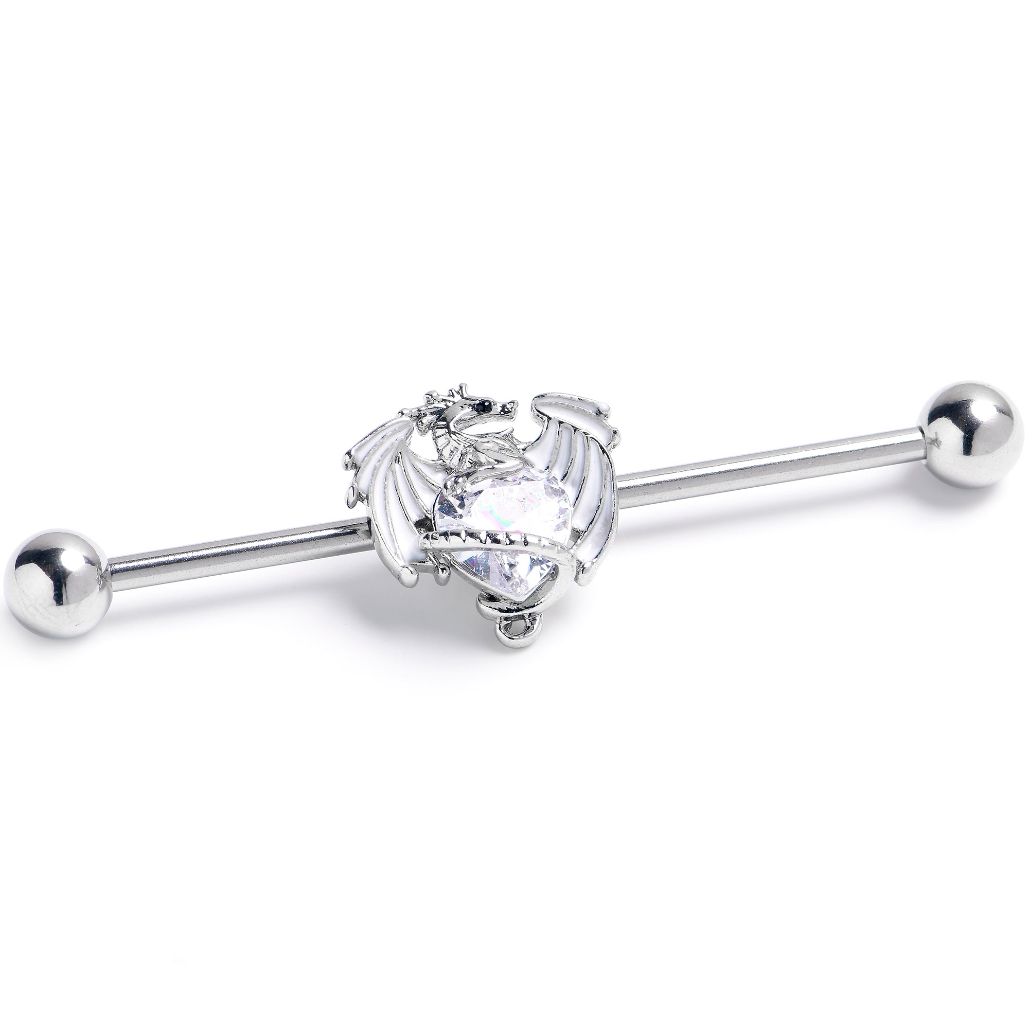 BodyCandy 14G Clear Gem Heart ofDragon Industrial Barbell 38mm — main product shot
