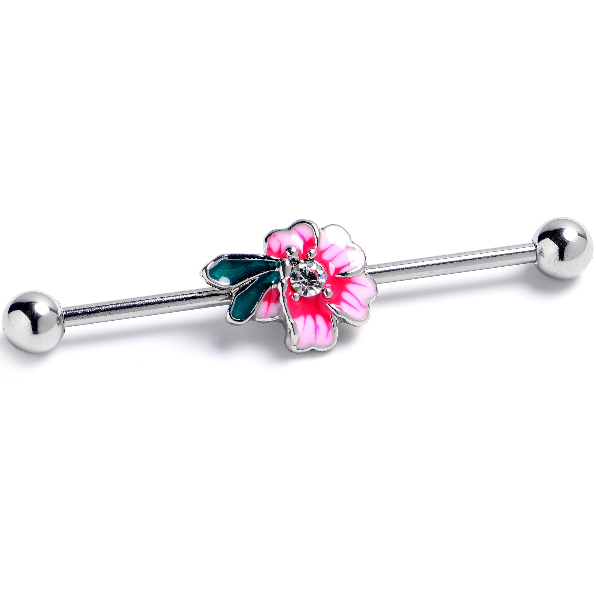 BodyCandy 14G Clear Gem Faerie Flower Pink Industrial Barbell 38mm — main product shot