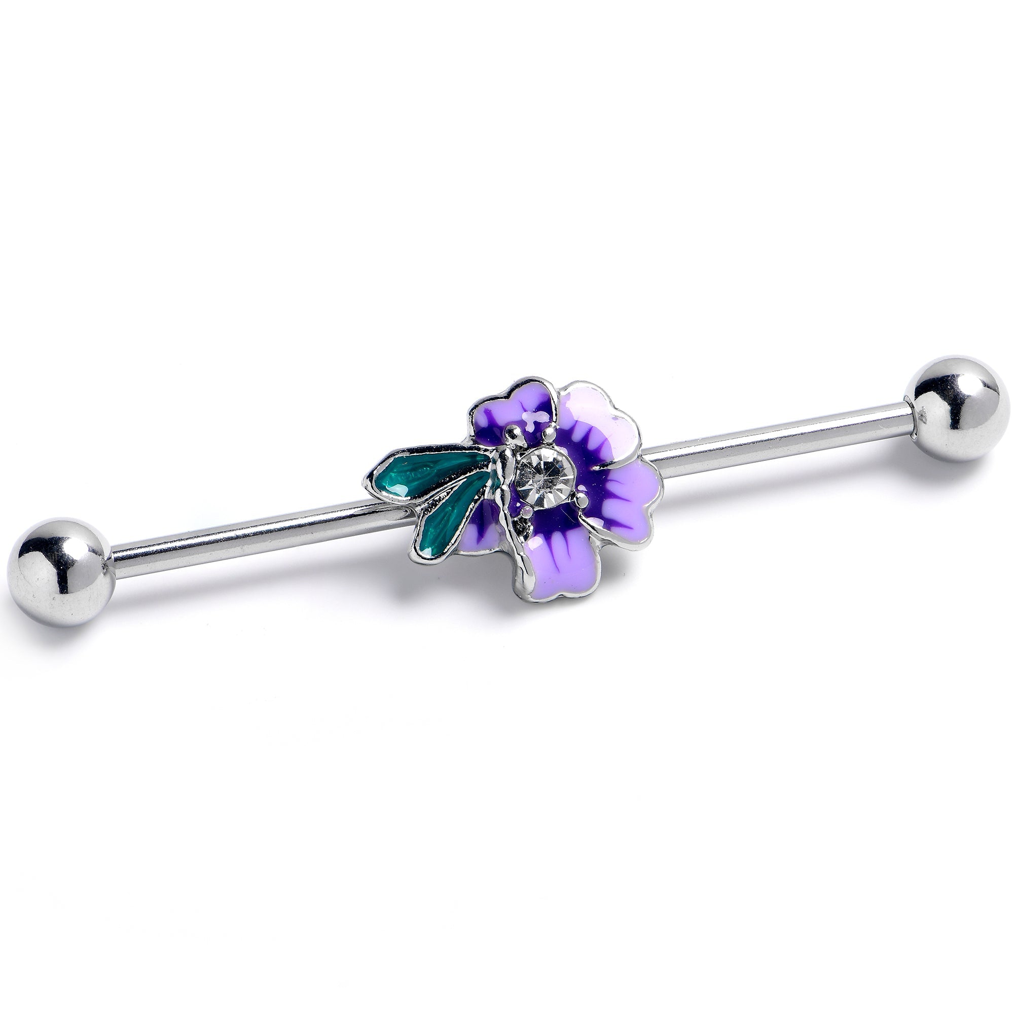 BodyCandy 14G Clear Gem Faerie Flower Purple Industrial Barbell 38mm — main product shot