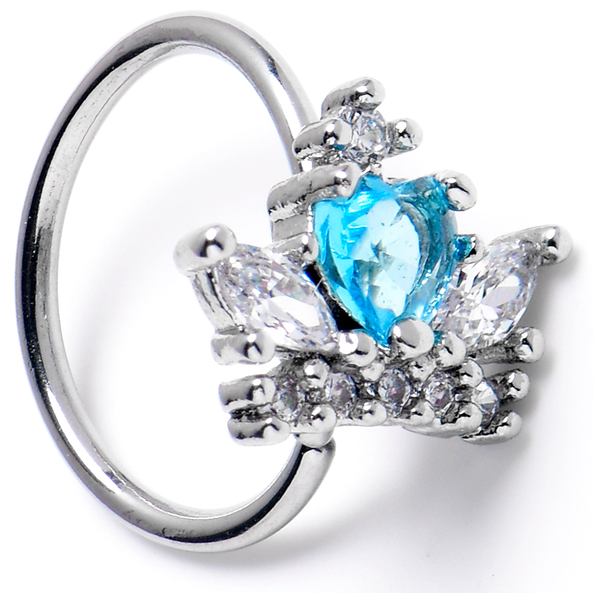 BodyCandy 20G 5/16 Blue Clear CZ Gem Heart Crown Nose Hoop — main product shot