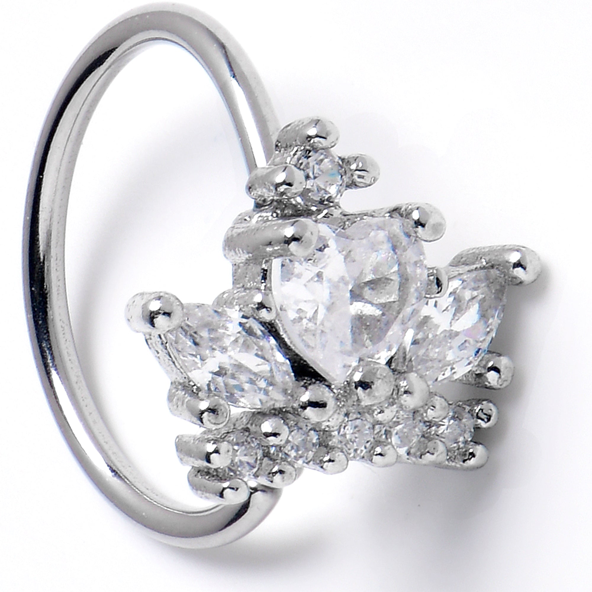 BodyCandy 20G 5/16 Clear CZ Gem Heart Crown Nose Hoop — main product shot