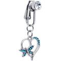 BodyCandy Blue CZ Gem Dragonfly Heart Dangle Clip on Fake Belly Ring — main product shot