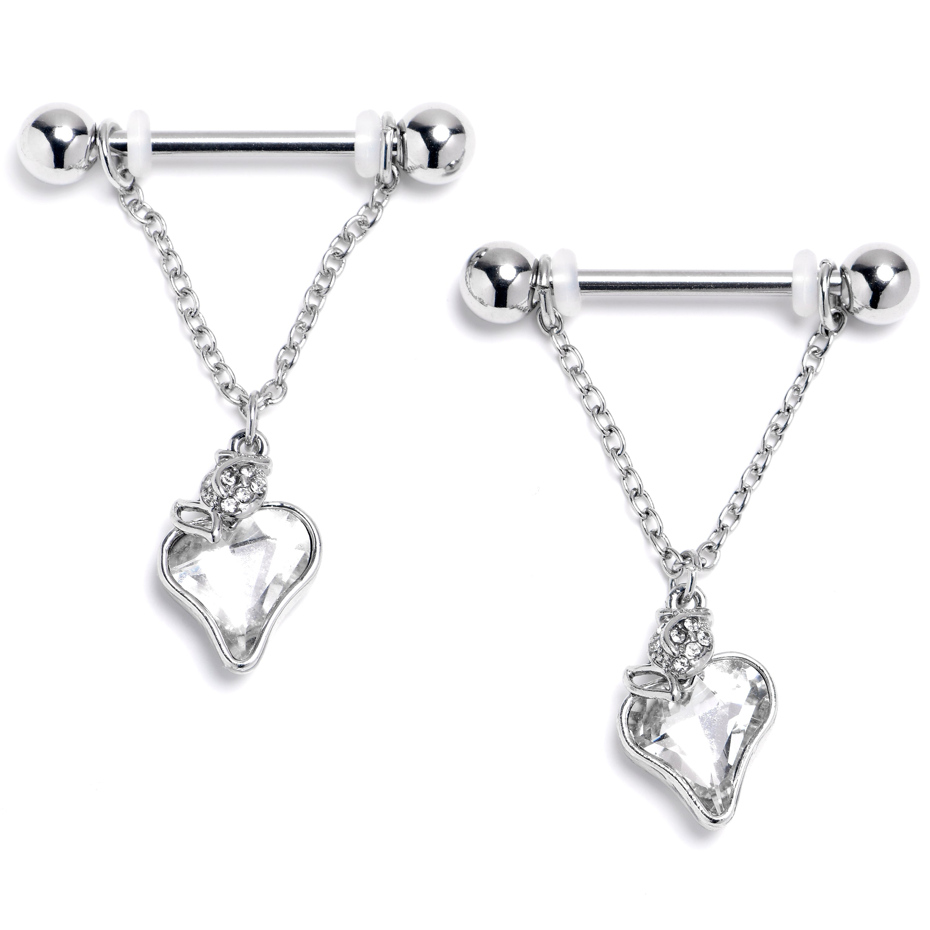 BodyCandy 14G 9/16 Clear Gem Strawberry Love Chain Dangle Nipple Ring Set — main product shot