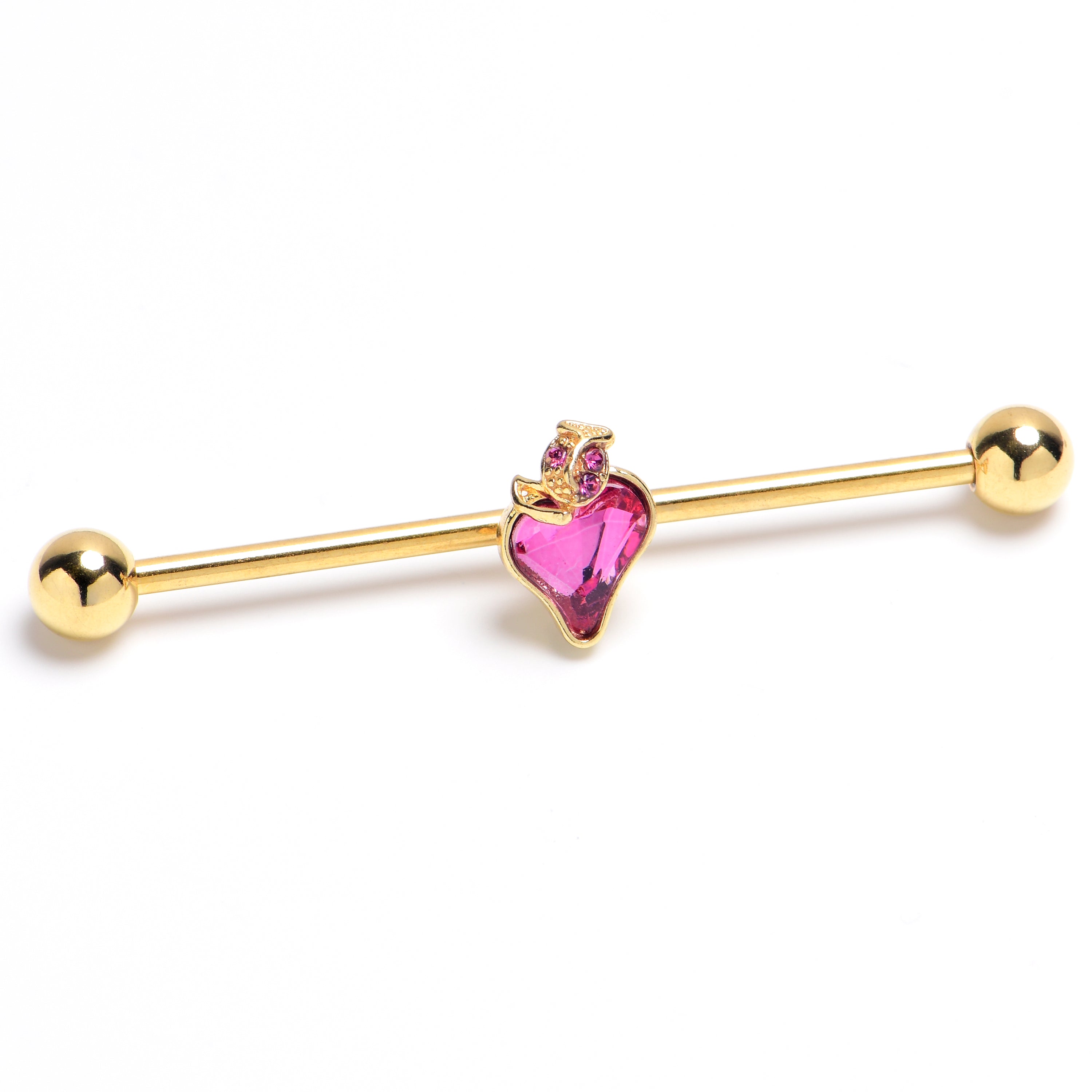 BodyCandy 14G Pink Gem Gold Tone Strawberry Love Industrial Barbell 38mm — main product shot