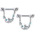 BodyCandy 14G 9/16 Blue Gem Octopus Chain Dangle Nipple Ring Set — main product shot