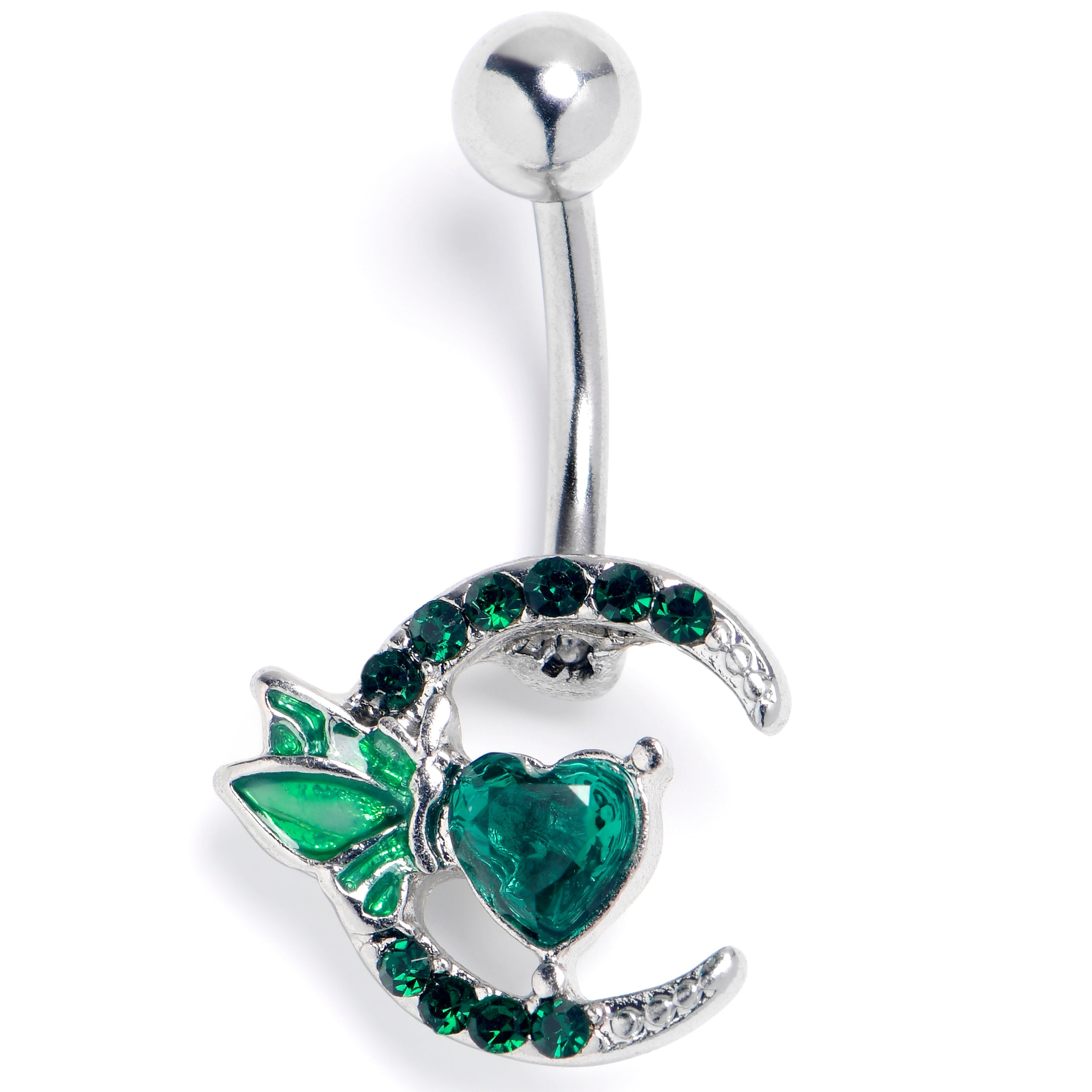 BodyCandy Green Gem Butterfly Moon Heart Belly Ring — main product shot