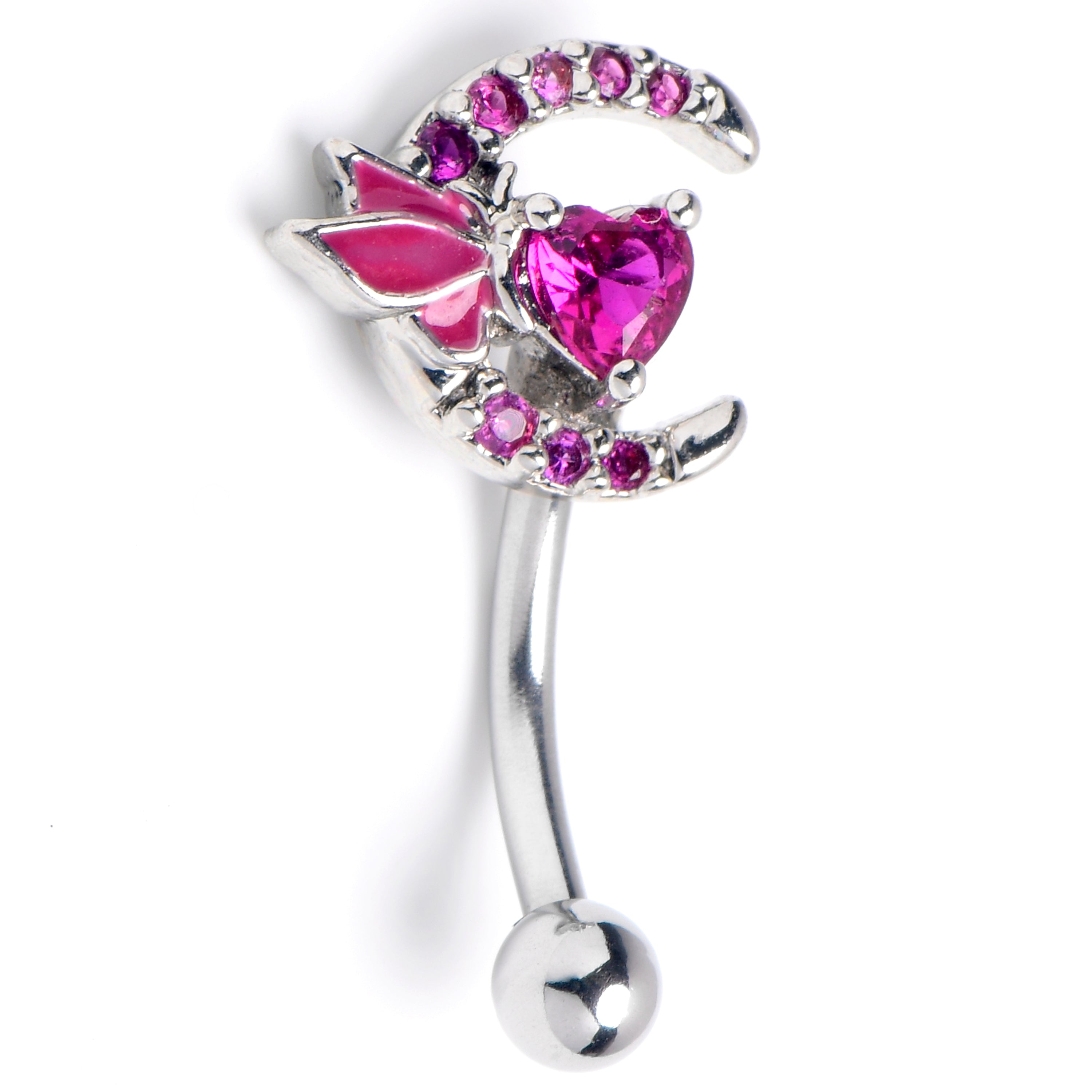 BodyCandy 16G 5/16 Pink Gem Butterfly Moon Heart Curved Eyebrow Ring — main product shot