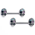 BodyCandy 14G 9/16 Blue Gem Stylish Skull Barbell Nipple Ring Set — main product shot
