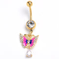 BodyCandy Clear Gem Gold Tone Butterfly Blue Pink Drop Dangle Belly Ring — main product shot