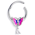 BodyCandy 16G 3/8 Clear CZ Gem Butterfly Pink Blue Dangle Hinged Segment Ring — main product shot