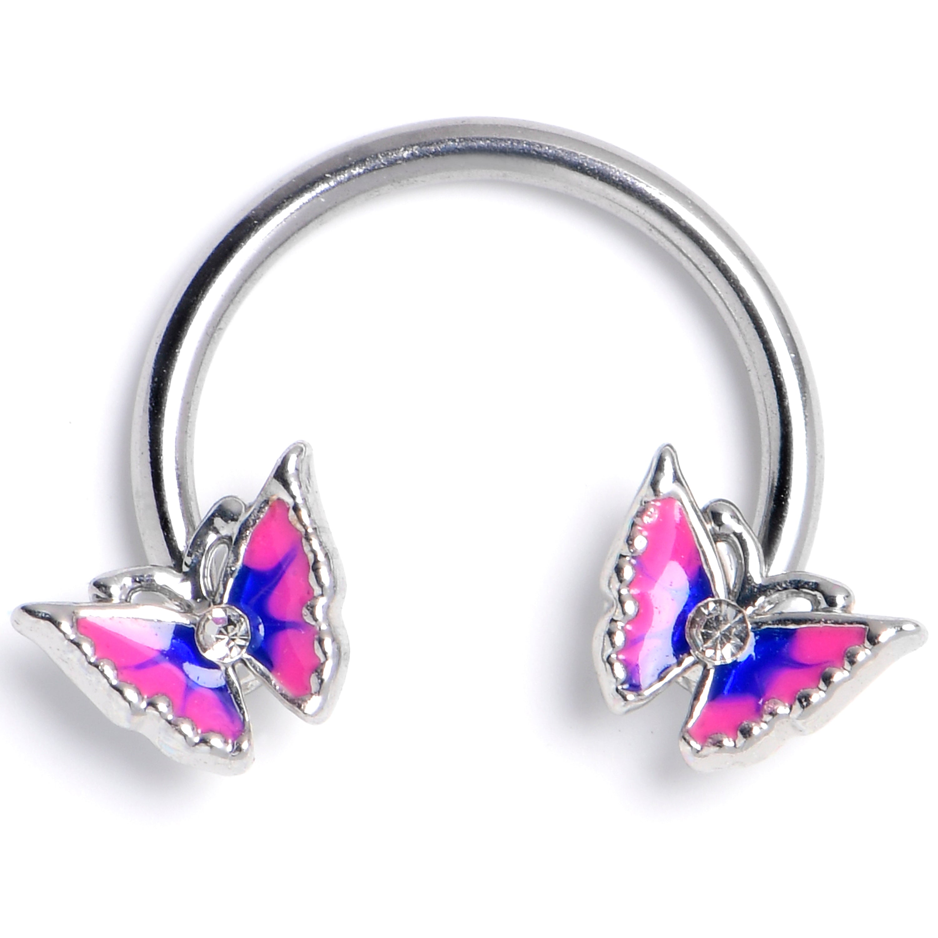 BodyCandy 16G 3/8 Clear CZ Gem Butterfly Pink Blue Horseshoe Circular Barbell — main product shot