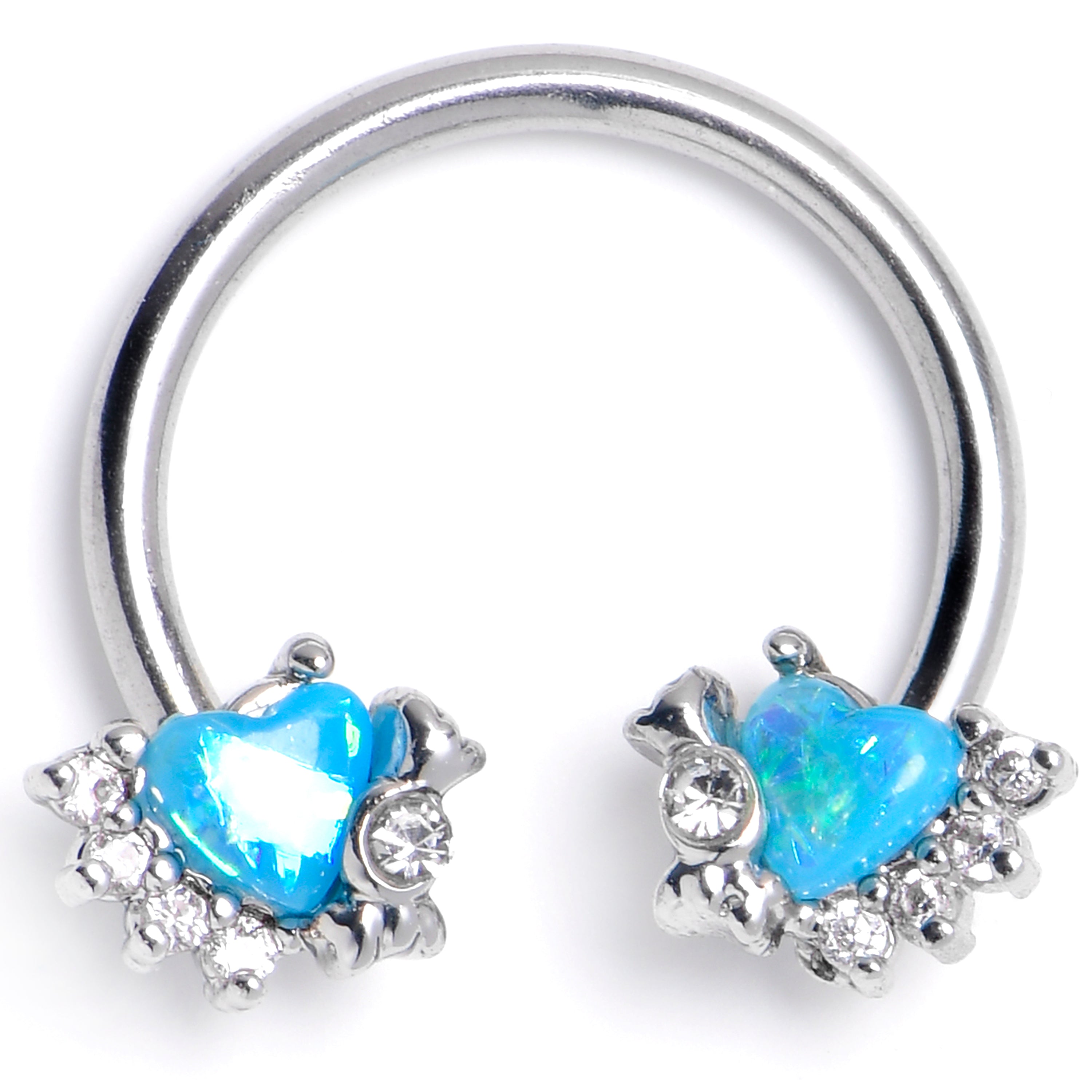BodyCandy 16G 3/8 Blue Faux Opal Sunny Heart Horseshoe Circular Barbell — main product shot