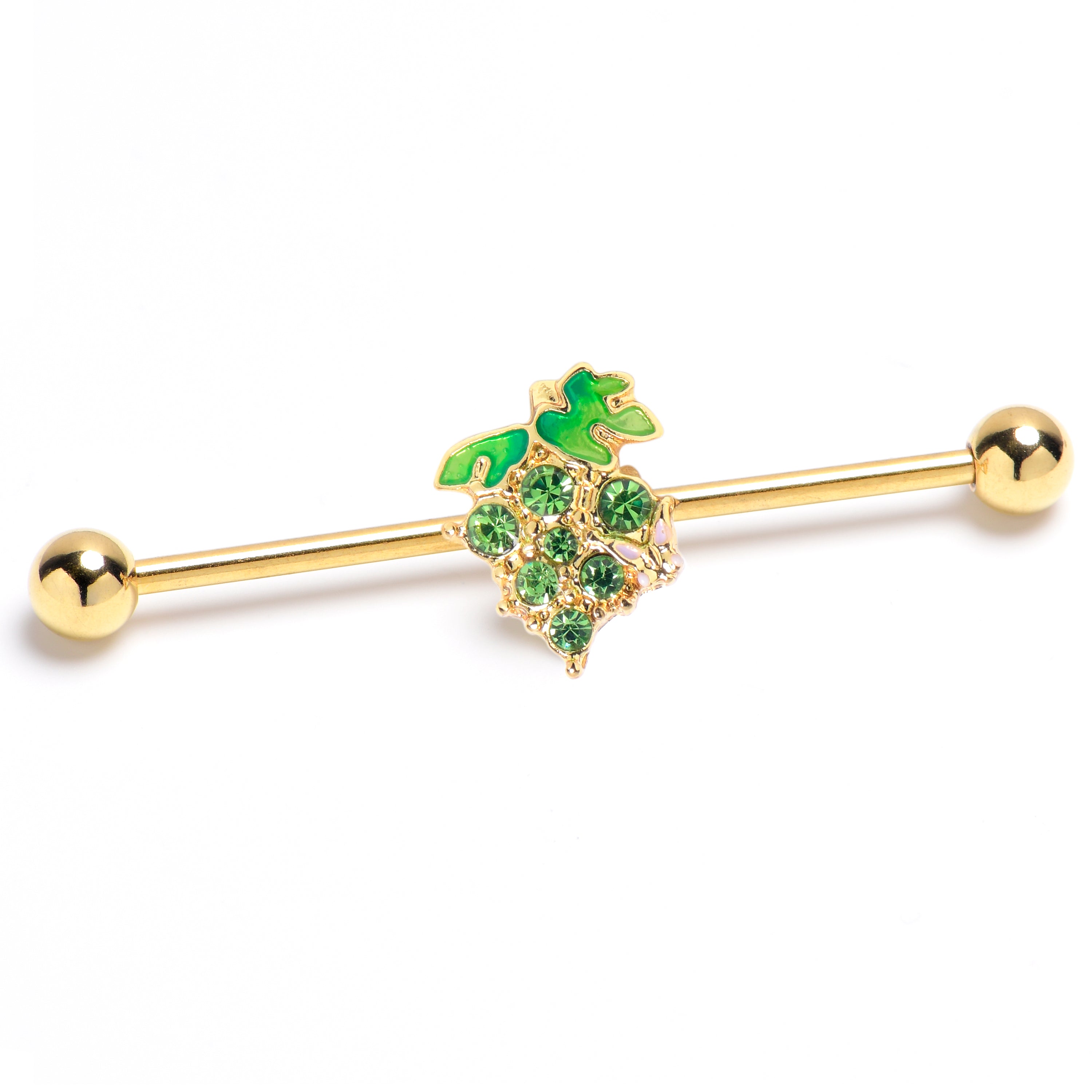 BodyCandy 14G Green Gem Gold Tone Butterfly Grapes Industrial Barbell 38mm — main product shot
