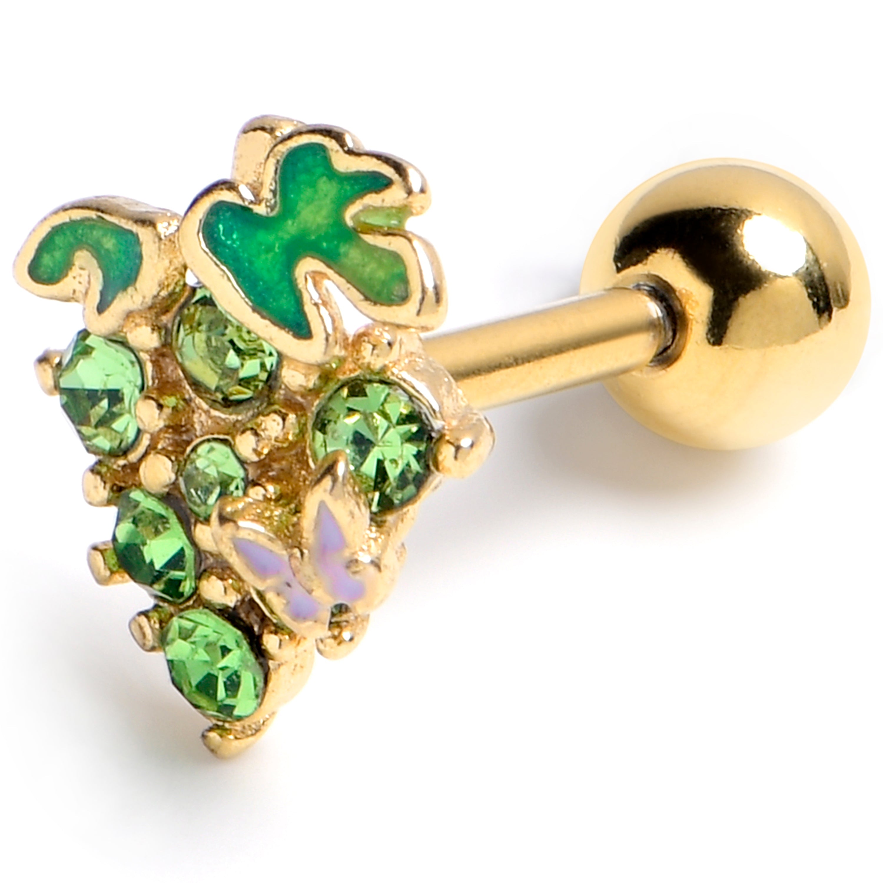 BodyCandy 16G 1/4 Green Gem Gold Tone Butterfly Grapes Cartilage Earring — main product shot