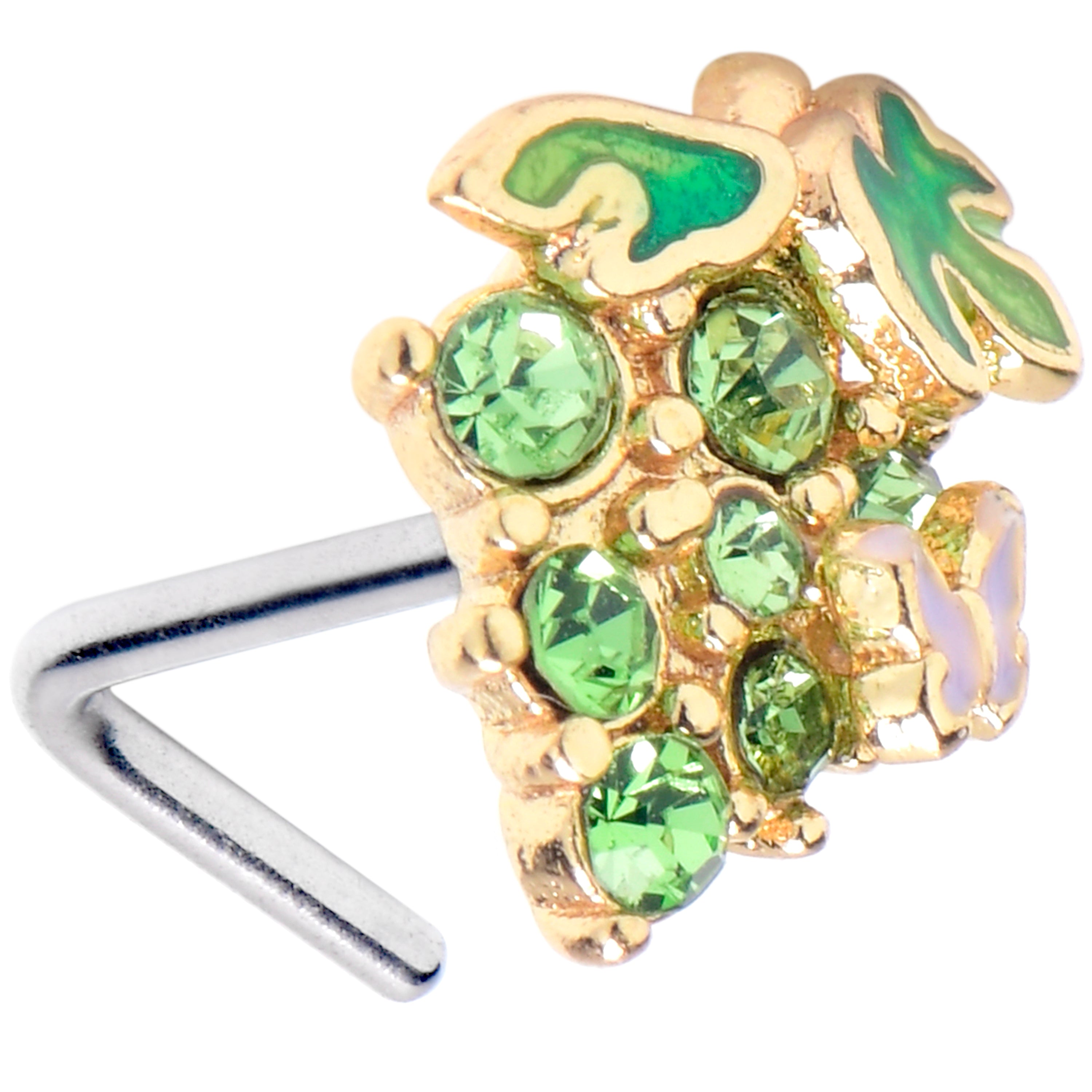 BodyCandy 20G 7mm Green Gem Butterfly Grapes L Shape Nose Ring — main product shot