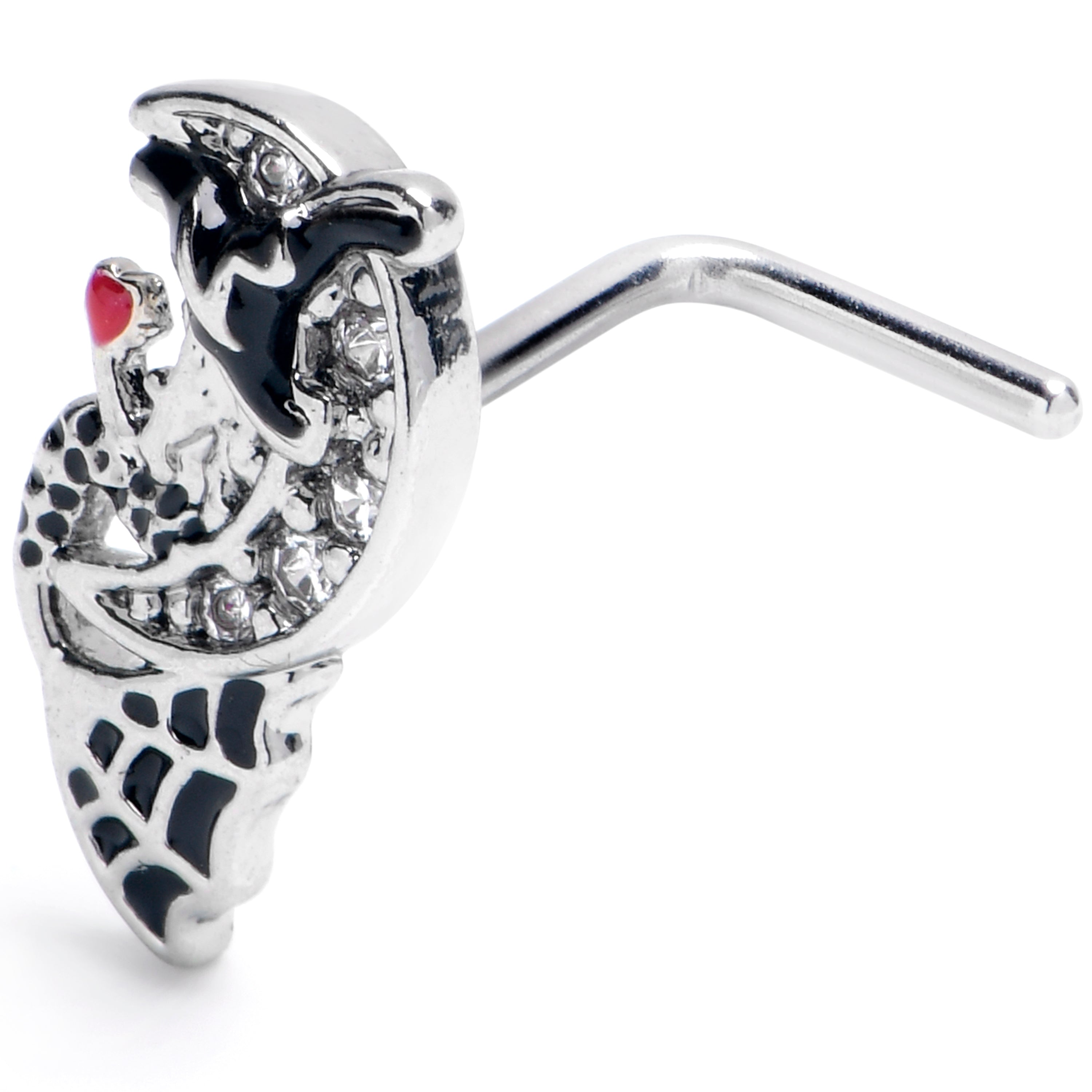 BodyCandy 20G 7mm Clear CZ Gem Crescent Moon Witch L Shape Nose Ring — main product shot