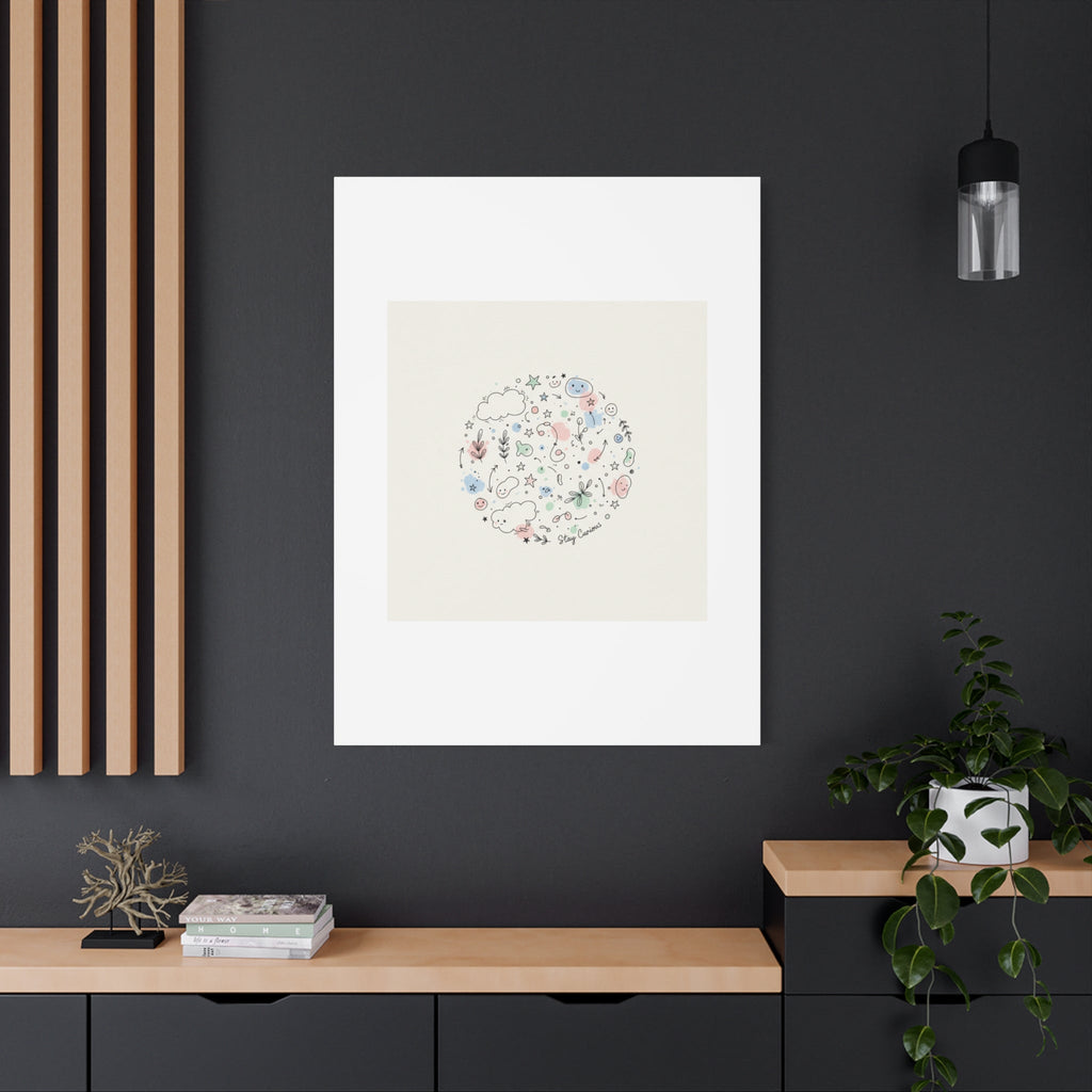 Doodle Circle Line Drawing Matte Canvas, Hand-Drawn Sketch Art