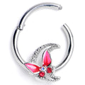 BodyCandy 16G 3/8 Pink Gem Butterfly Pink Beauty Hinged Segment Ring — main product shot