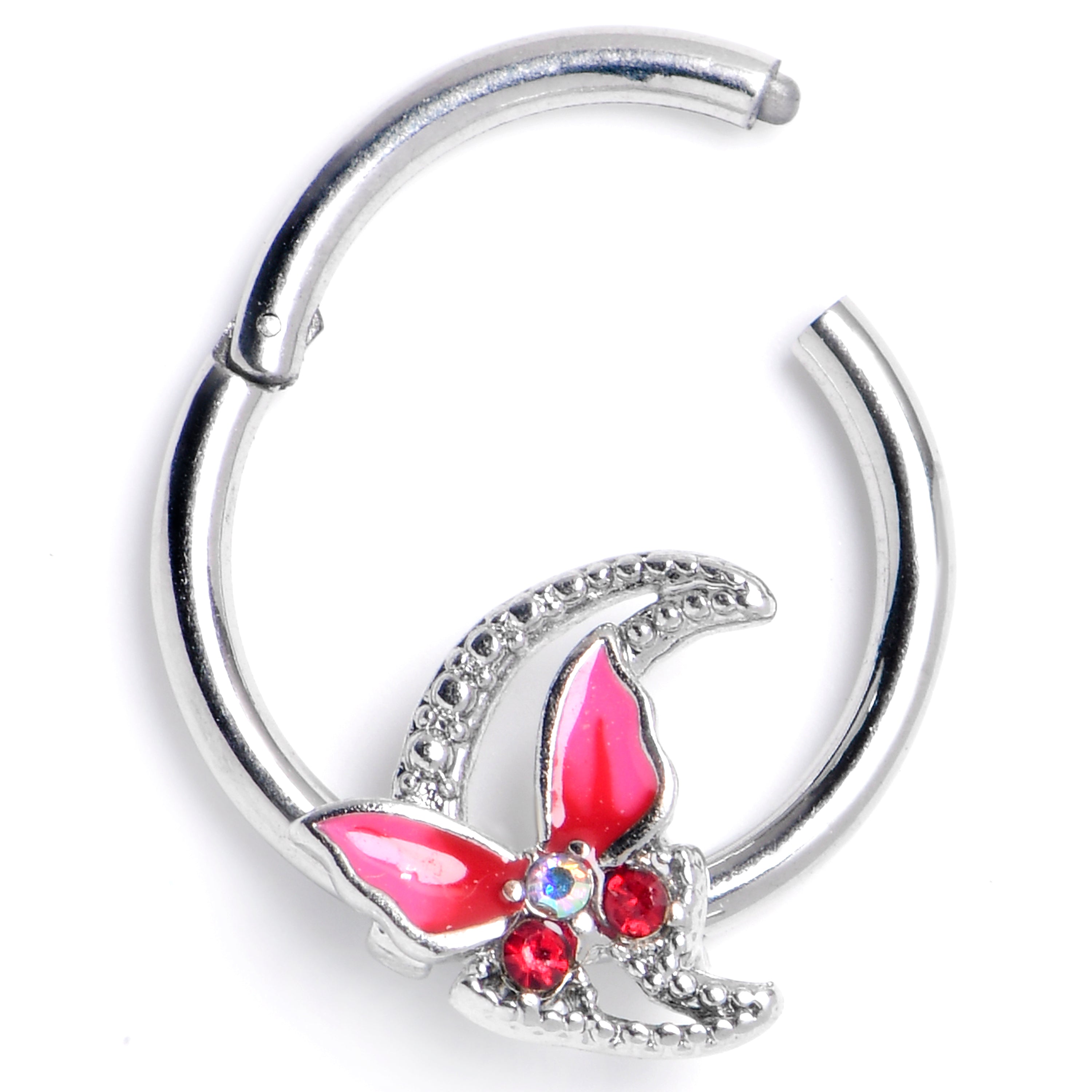 BodyCandy 16G 3/8 Pink Gem Butterfly Pink Beauty Hinged Segment Ring — main product shot