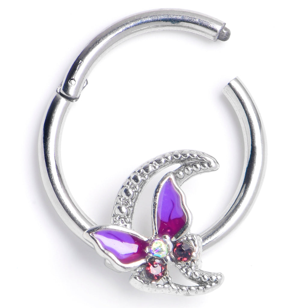 BodyCandy 16G 3/8 Purple Gem Butterfly Purple Beauty Hinged Segment Ring — main product shot