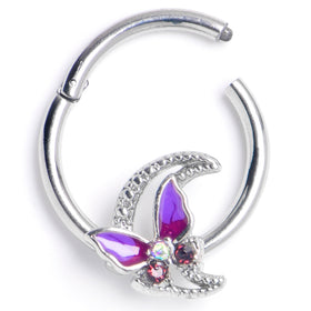 16G 3/8 Purple Gem Butterfly Purple Beauty Hinged Segment Ring