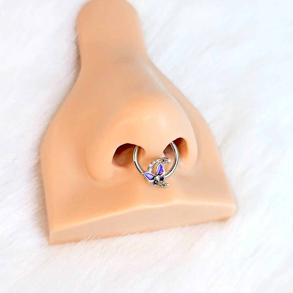 BodyCandy 16G 3/8 Purple Gem Butterfly Purple Beauty Hinged Segment Ring — detail close-up