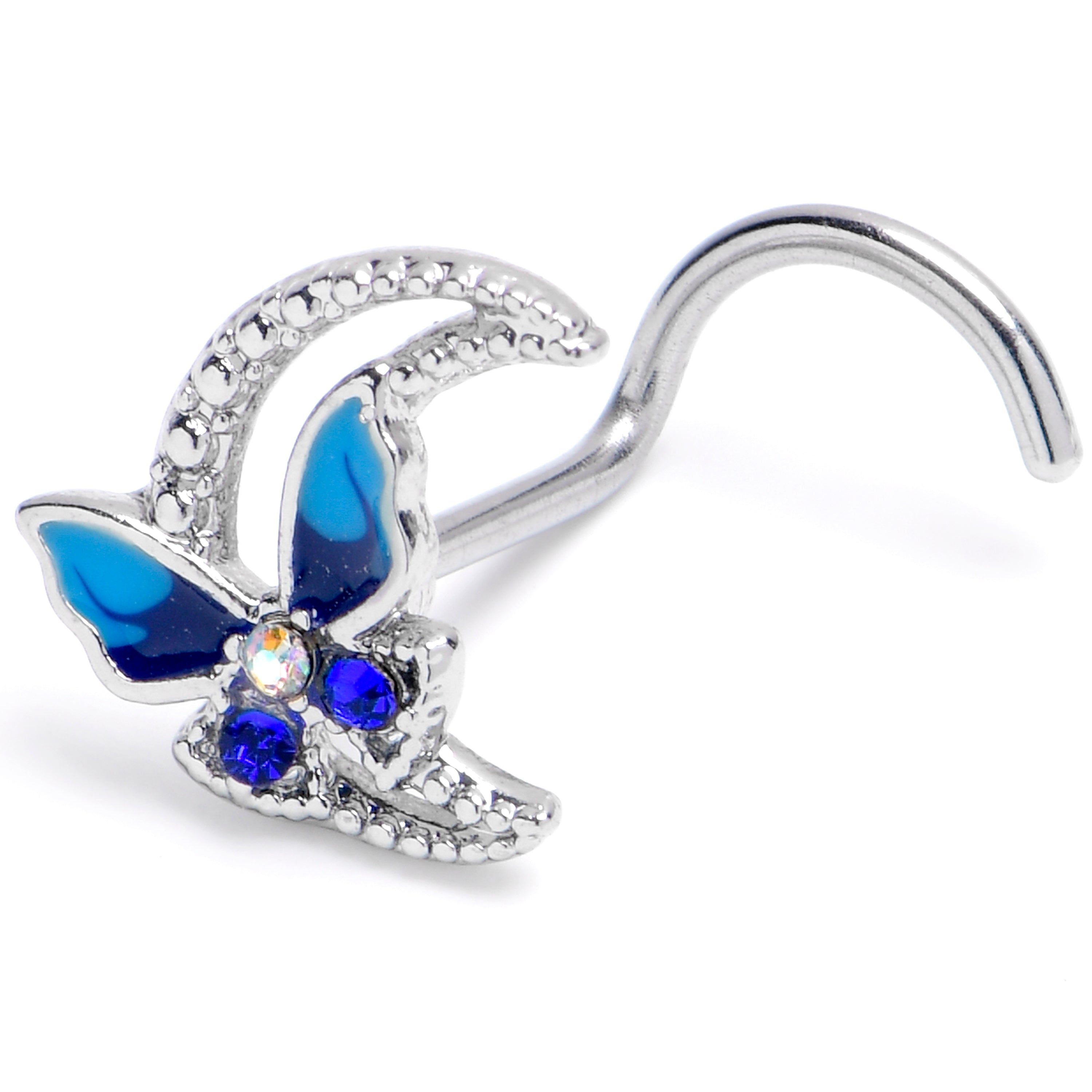 BodyCandy 20G 7mm Blue Gem Butterfly Blue Beauty Left Side Nose Screw — main product shot