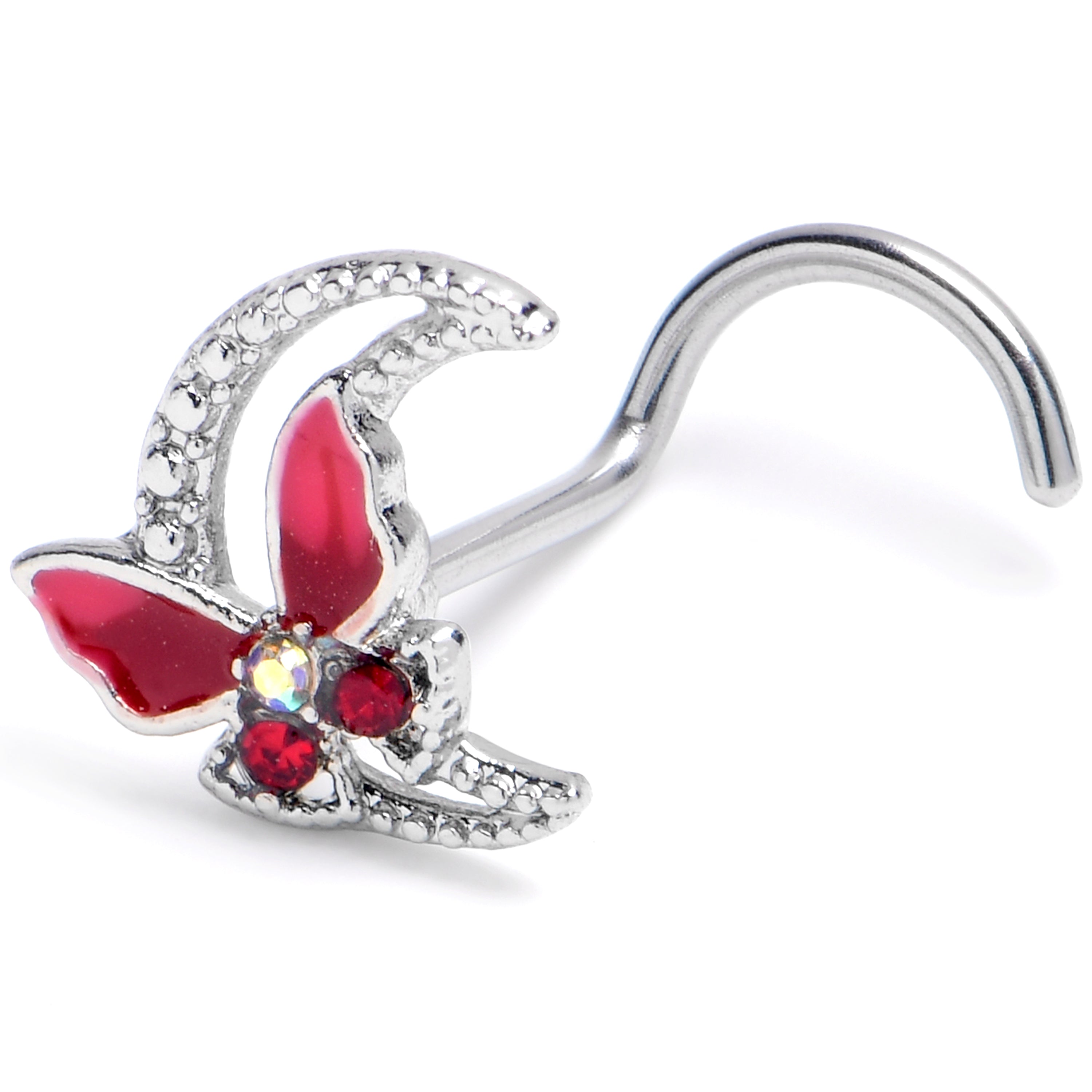 BodyCandy 20G 7mm Pink Gem Butterfly Pink Beauty Left Side Nose Screw — main product shot