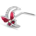 BodyCandy 20G 7mm Pink Gem Butterfly Pink Beauty L Shape Nose Ring — main product shot