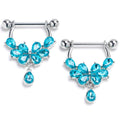 BodyCandy 14G 9/16 Blue Gem Baroque Flower Bloom Dangle Nipple Ring Set — main product shot