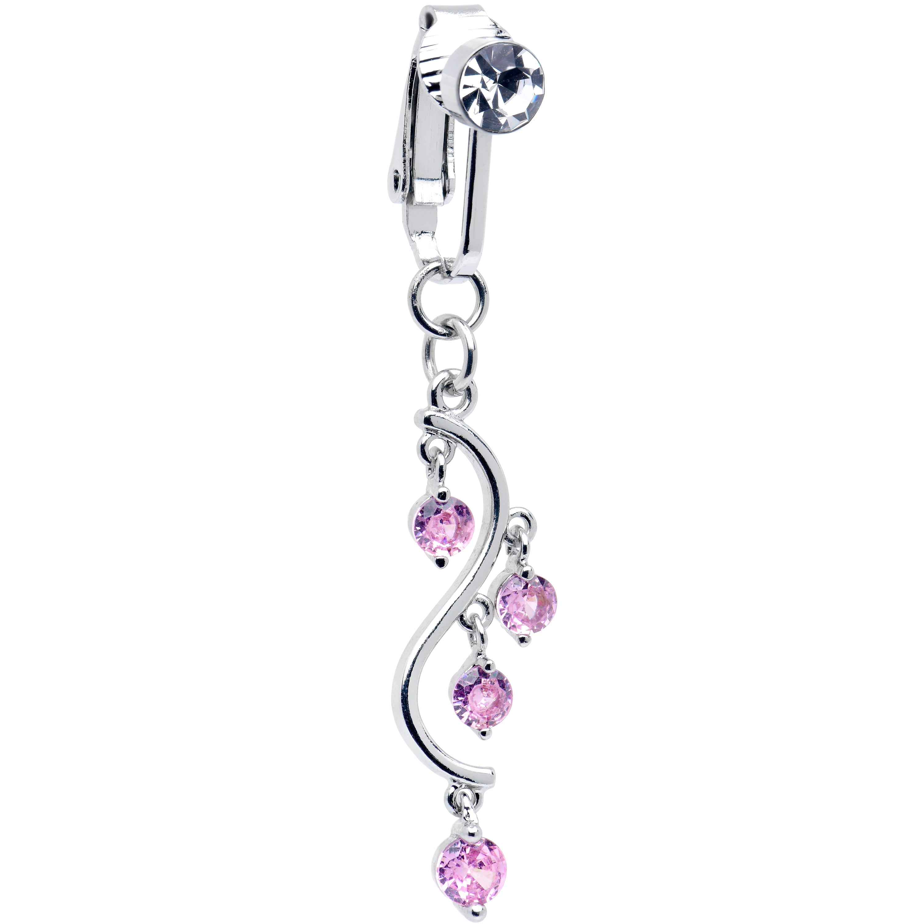 BodyCandy Pink CZ Gem Swirl Dangle Clip on Fake Belly Ring — main product shot