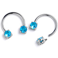 BodyCandy 14G 9/16 Blue CZ Gem Round Internally Threaded Horseshoe Nipple Ring Set — main product shot