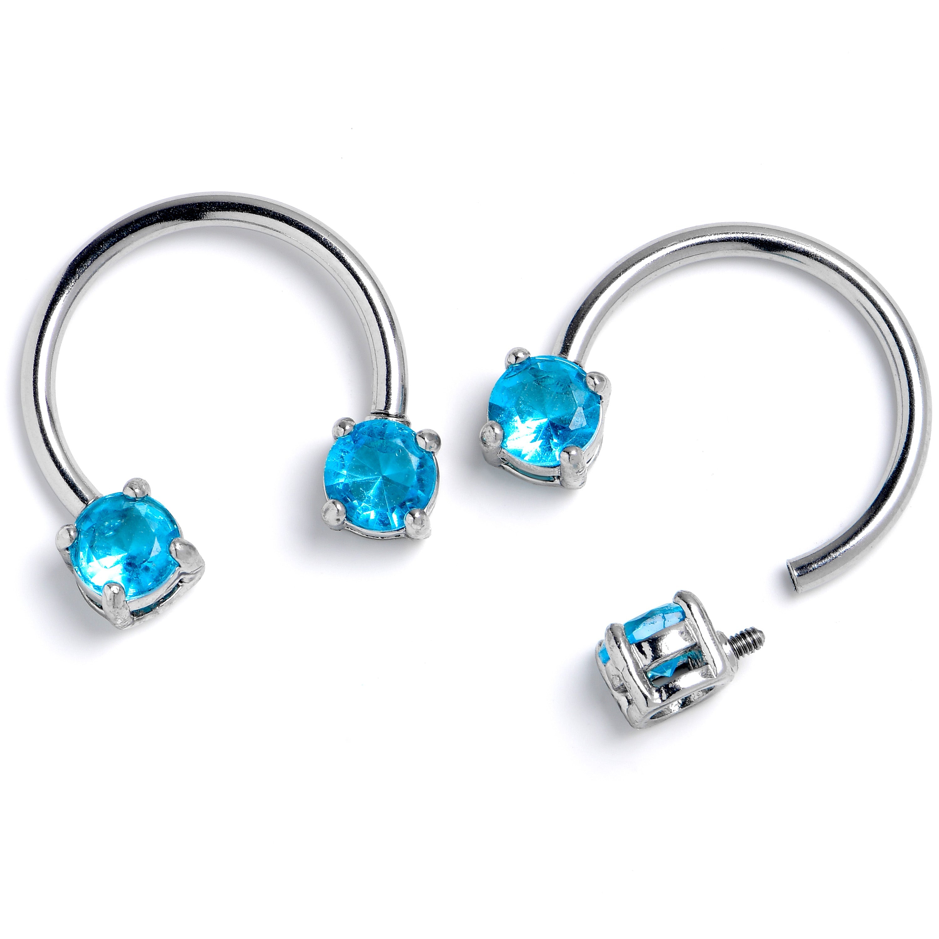 BodyCandy 14G 9/16 Blue CZ Gem Round Internally Threaded Horseshoe Nipple Ring Set — main product shot