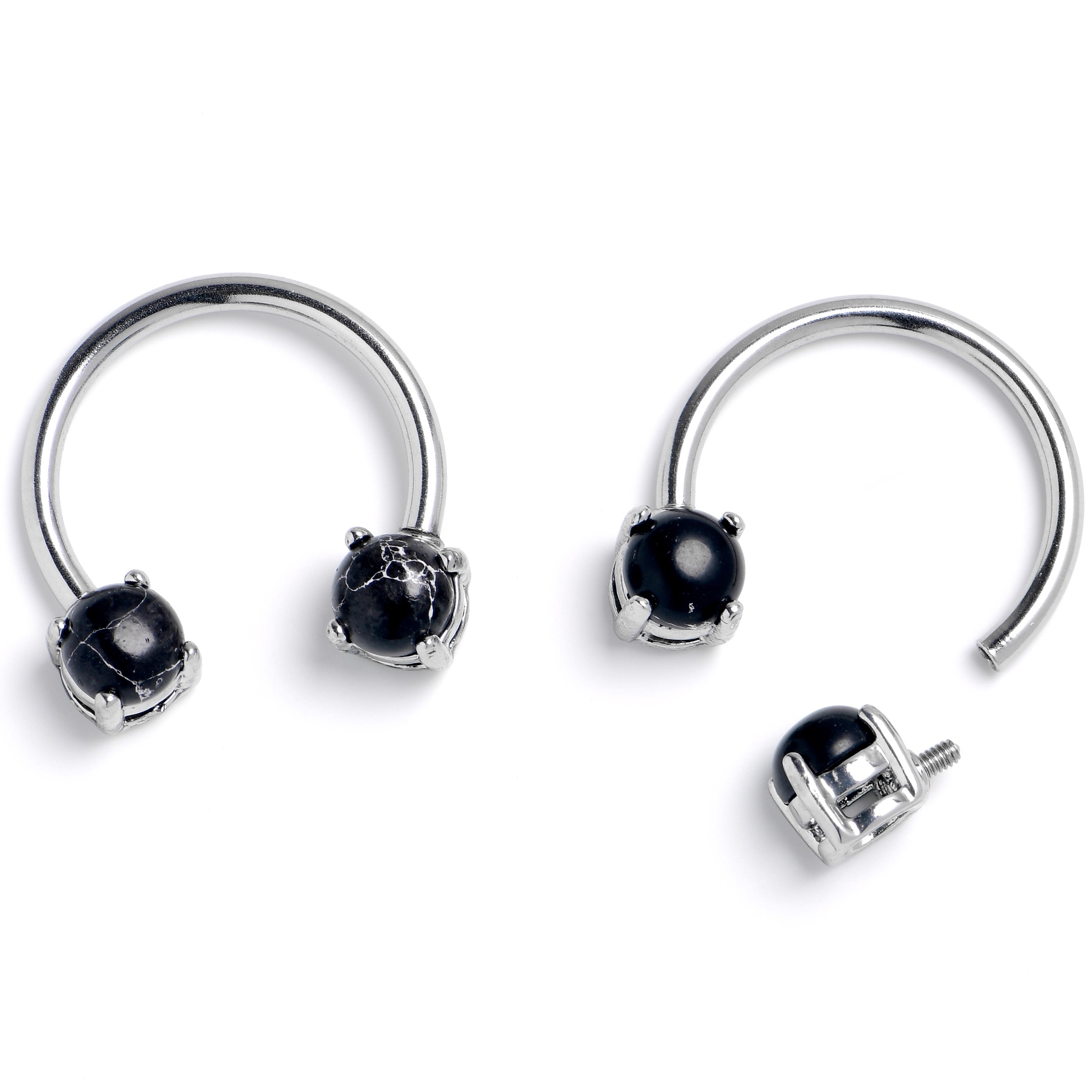 BodyCandy 14G 9/16 Black Faux Turquoise Internally Threaded Horseshoe Nipple Ring Set — main product shot