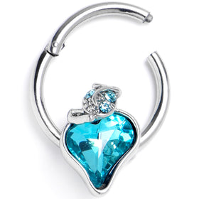 16G 3/8 Blue Gem Strawberry Love Hinged Segment Ring