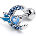 BodyCandy 16G 1/4 Blue Gem Butterfly Heart Moon Cartilage Tragus Earring — main product shot