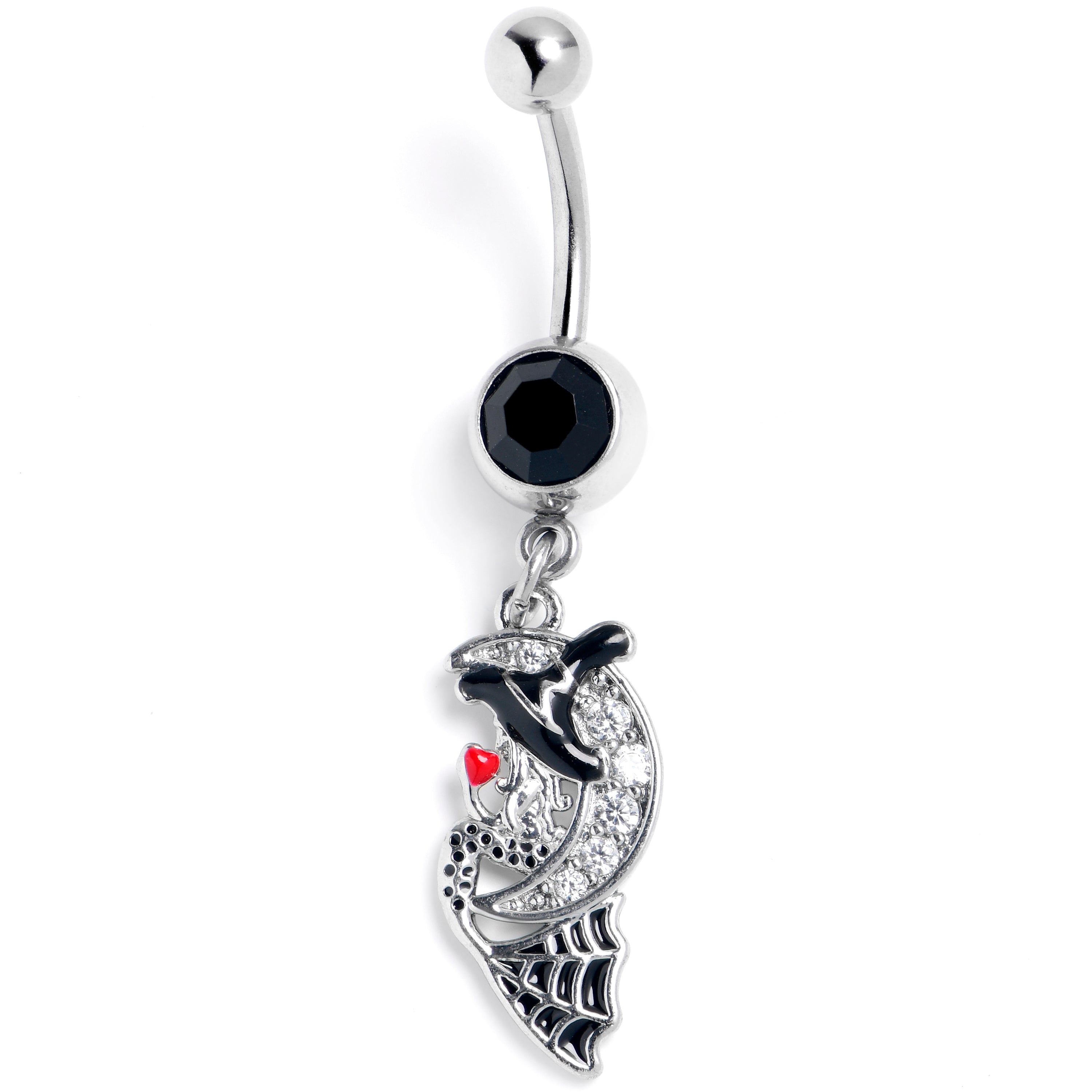 BodyCandy Clear Black Gem Crescent Moon Witch Halloween Dangle Belly Ring — main product shot