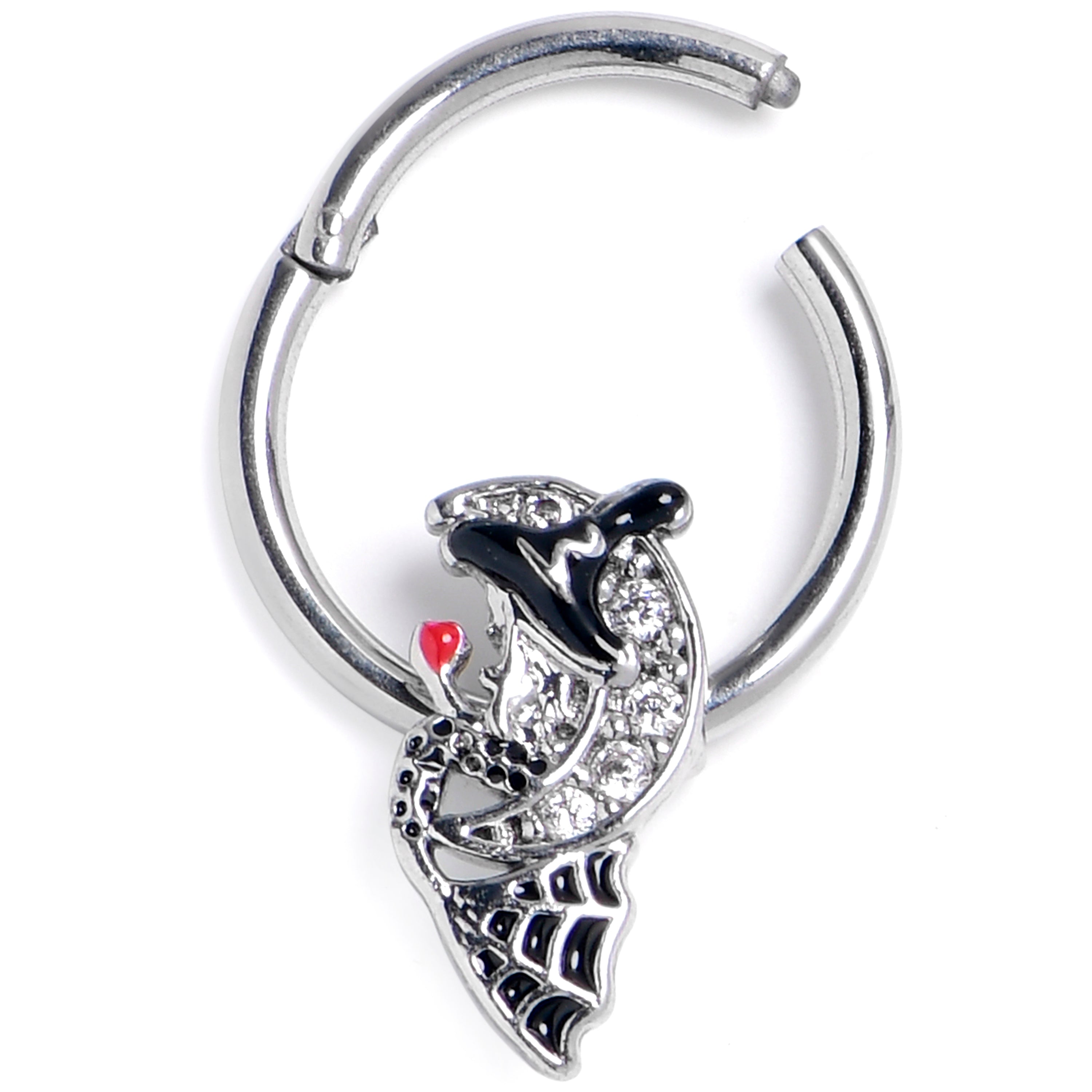 BodyCandy 16G 3/8 Clear Gem Crescent Moon Witch Halloween Hinged Segment Ring — main product shot